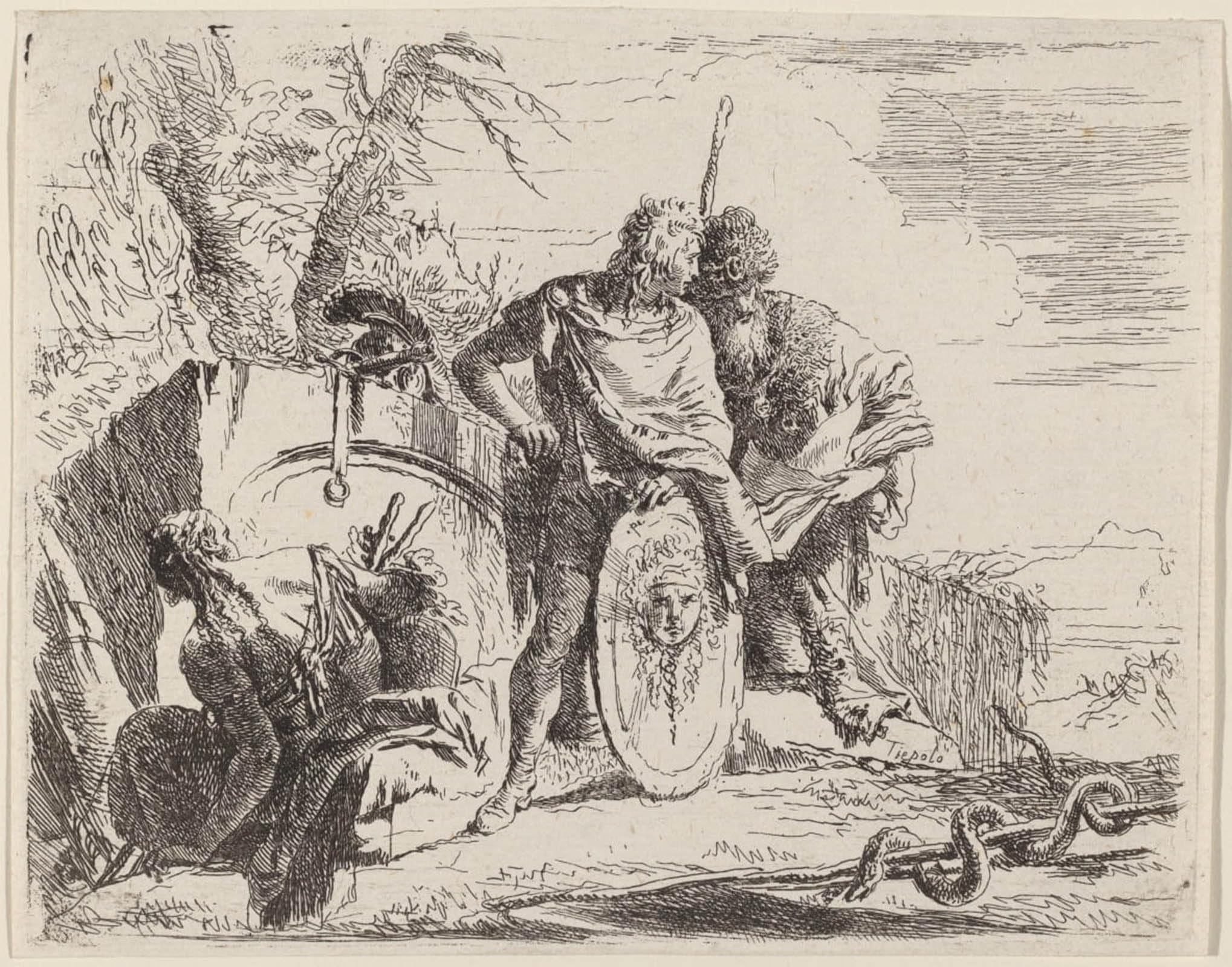 SERENDIPITP Abstract Painting Mural Print Picture Wall Decor Painting Young Soldier with Philosopher and Seated Woman by Battista Tiepolo Vintage Wall Artwork for Home Decor 60x90cm