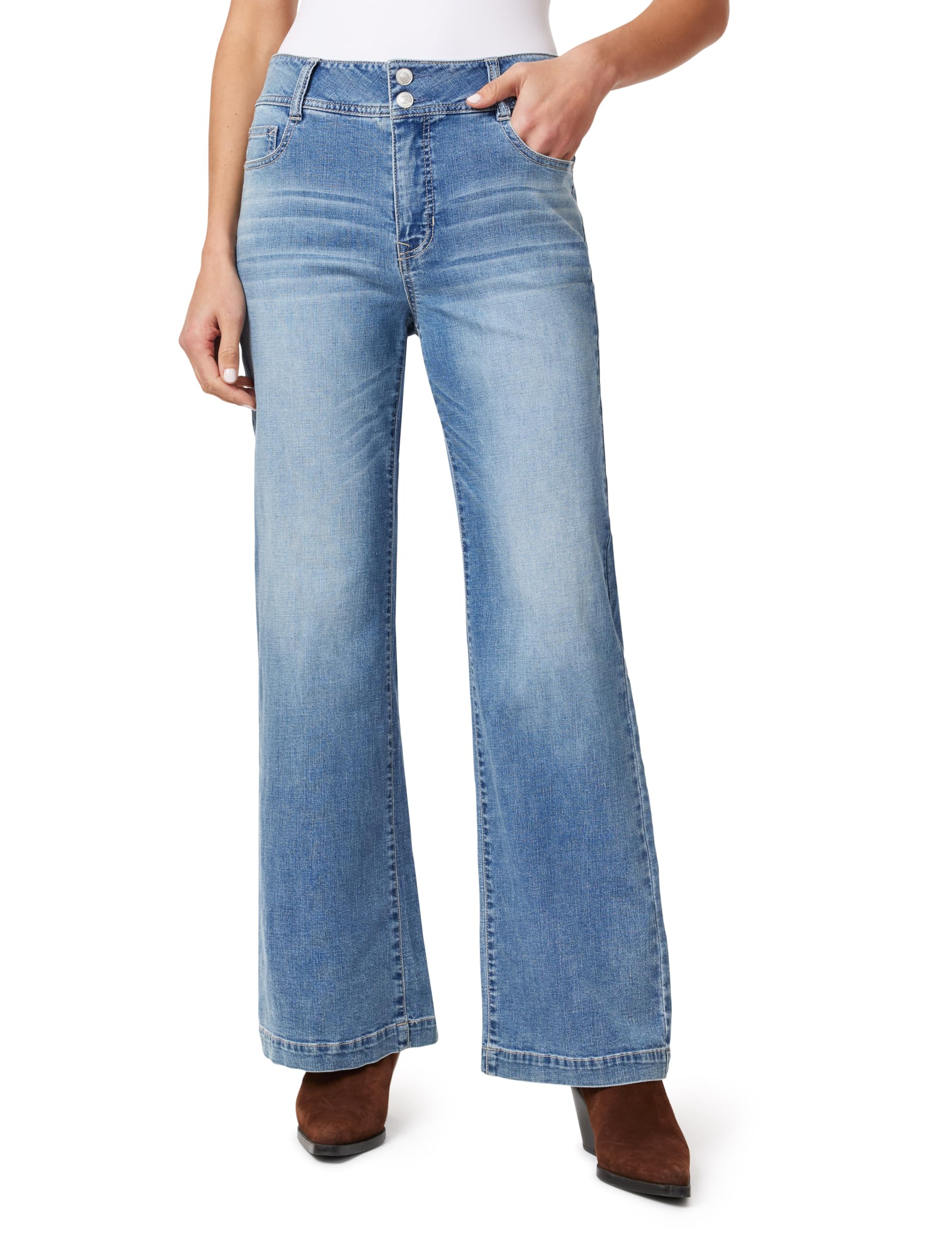 Angels Forever Young Women's Everbreeze Curvy High-Rise Relaxed Flare Jeans