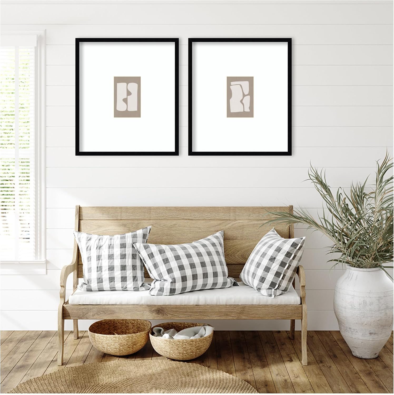 Kate and Laurel Organic Figures 01 & 02 2 Piece Framed Wall Art Print Set by Gabrielly Guedes, Svelte Noir Black Modern Contemporary, Abstract Art for Wall Decor