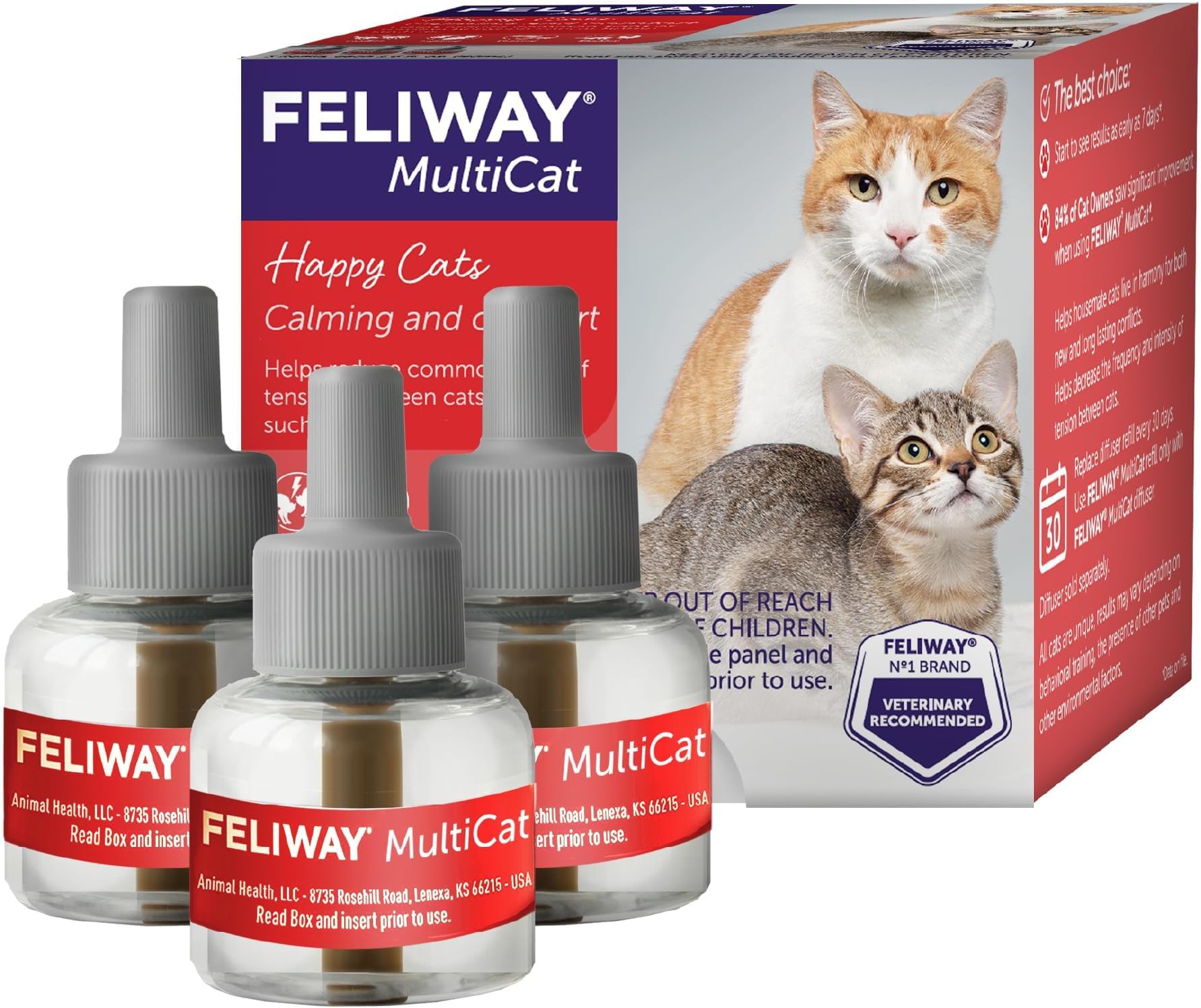 MultiCat 3 x 30 Day Cat Calming Refills for Pheromone Diffuser, 3 x 48ml Value Pack- Helps Reduce Conflicts and Signs of Tension in Multi-Cat Households