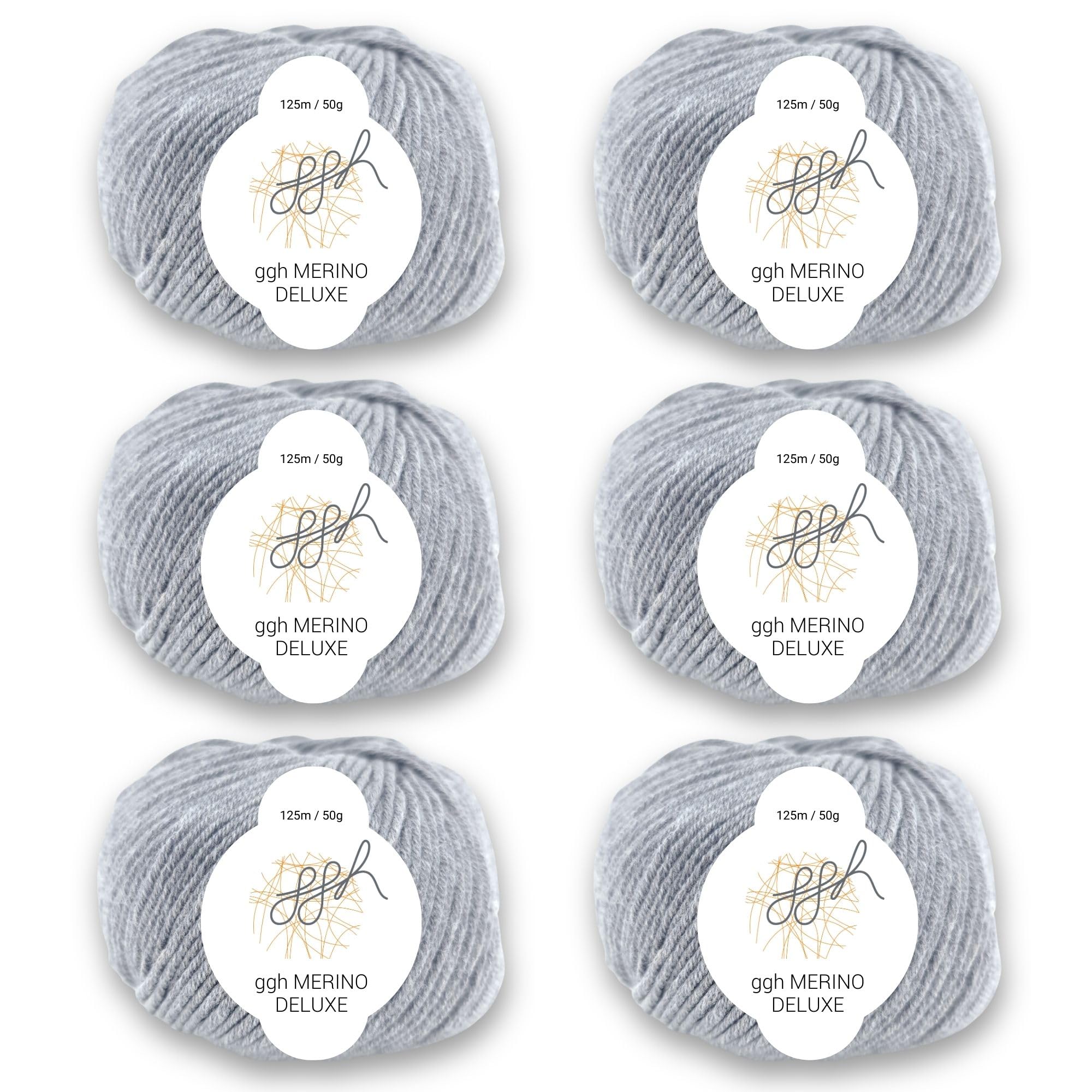 Merino Deluxe - 300g set (6x50g) - 100% extra fine merino wool for knitting in many colours - colour 005 - grey