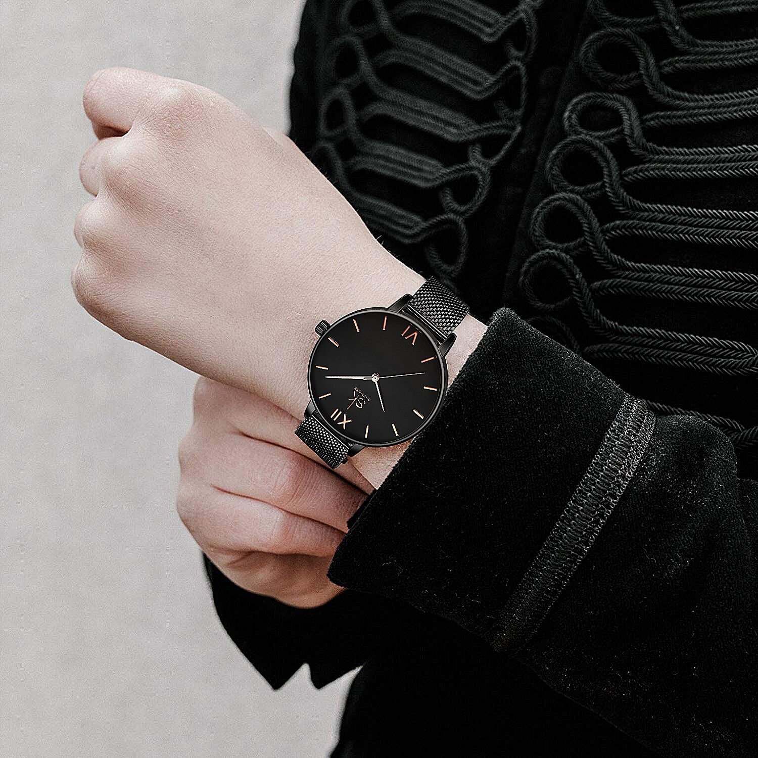 SHENGKE Simplicity Orologio da donna creativo in vera pelle elegante orologio da polso da donna, K0039-Cinturino in maglia nera