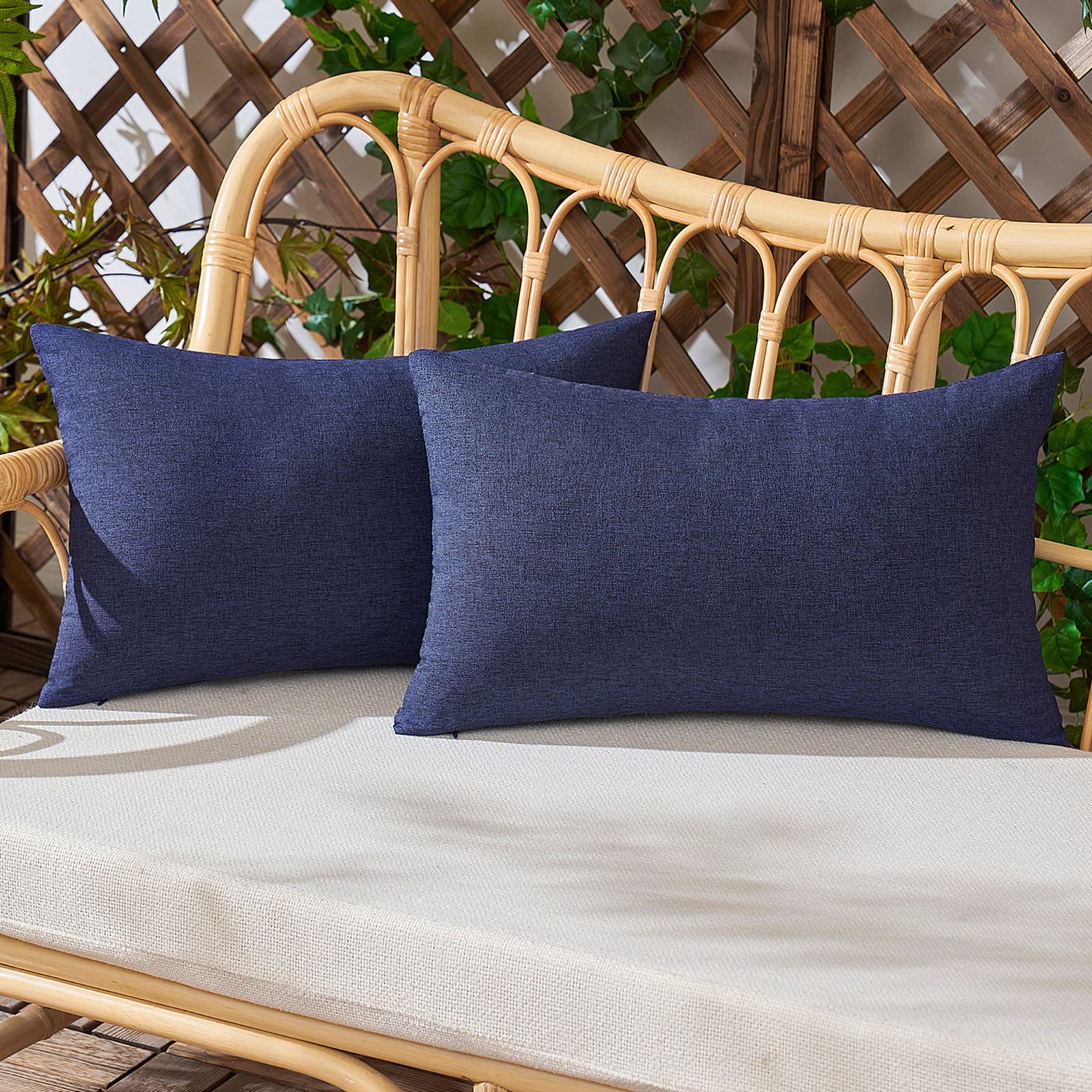 Woaboy Set of 2 Outdoor Waterproof Throw Pillow Covers Decorative Farmhouse Linen Pillowcases Solid Cushion Cases for Patio Tent Balcony Couch Sofa