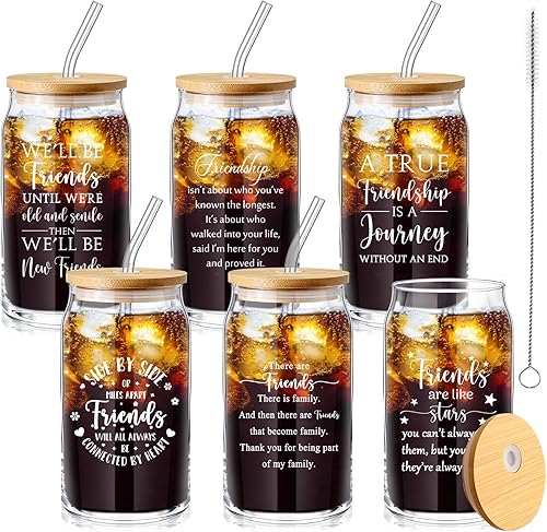 Zhehao Paquete de 6 regalos de amistad para mujeres, amigas, de 16 onzas, tazas de amigos con tapas y pajita, vasos de la amistad, regalos de