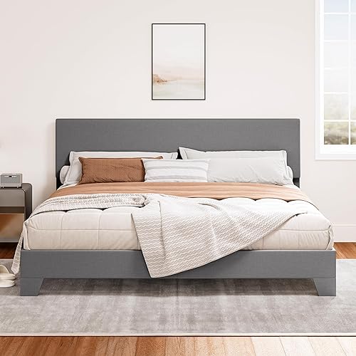 Miniatura 42 de SHA CERLIN Base de cama tapizada de tamaño matrimonial con cabecera ajustable, base de colchón estable, soporte de respaldo fuerte, no necesita