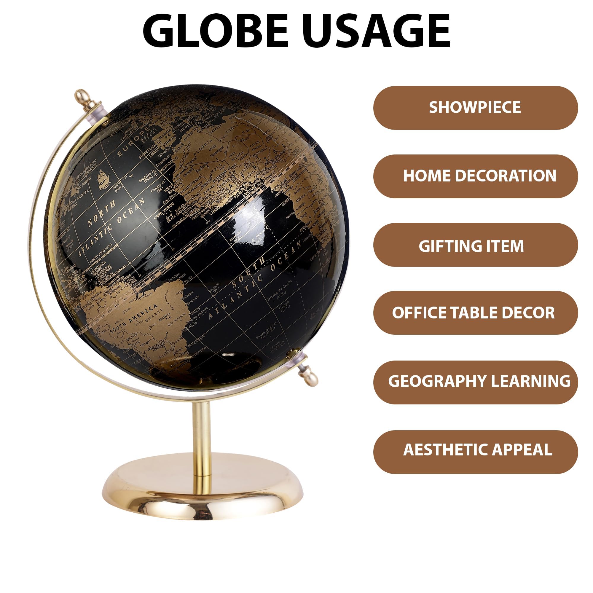 GLOBE DADDY 8 Inch Rotating World Globe with Metal Arc and Base for Office Table, Geography Learning, Studio or Cafe Decoration, Unique Gifts, Birthday and Aniversary Gift. 1