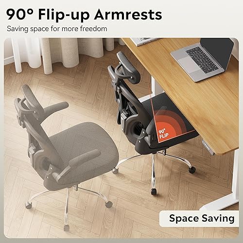 Miniatura 5 de DEVAISE Silla de oficina ergonómica de malla con respaldo alto y reposabrazos abatibles, reposacabezas ajustable y soporte lumbar, color negro