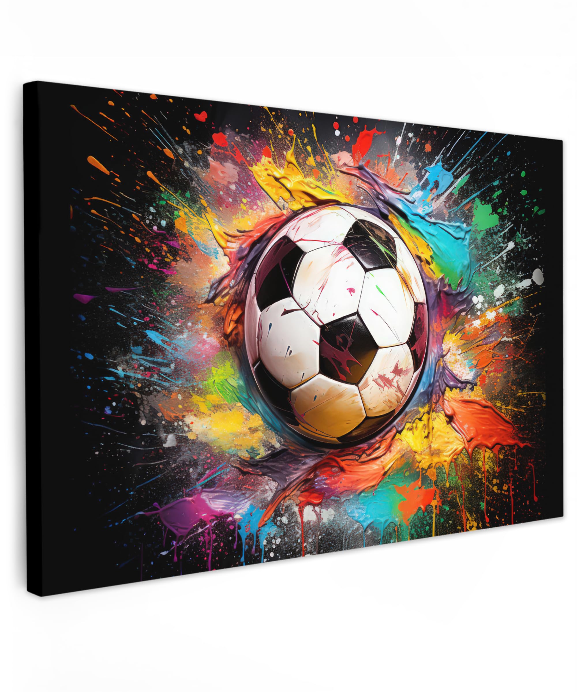 MuchoWow© Wandbilder Groß 120x80 cm XXL Schlafzimmer Home Deko Wohnung Bild Wohnzimmer Fotoleinwand Wand Bilder Leinwand Wall Decor Banksy - Street Pop Art - Fußball - Farbe - Farben - Schwarz - Weiß