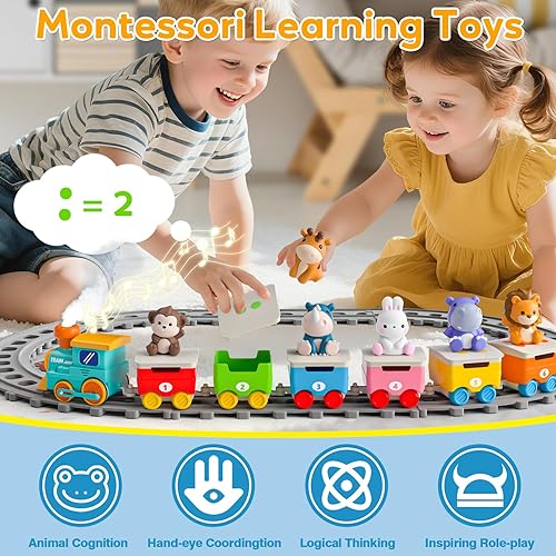Miniatura 4 de Juguetes para niños de 1, 2 y 3 años, juego de tren eléctrico de animales de zoológico con música, luces y vapor, juguetes de aprendizaje