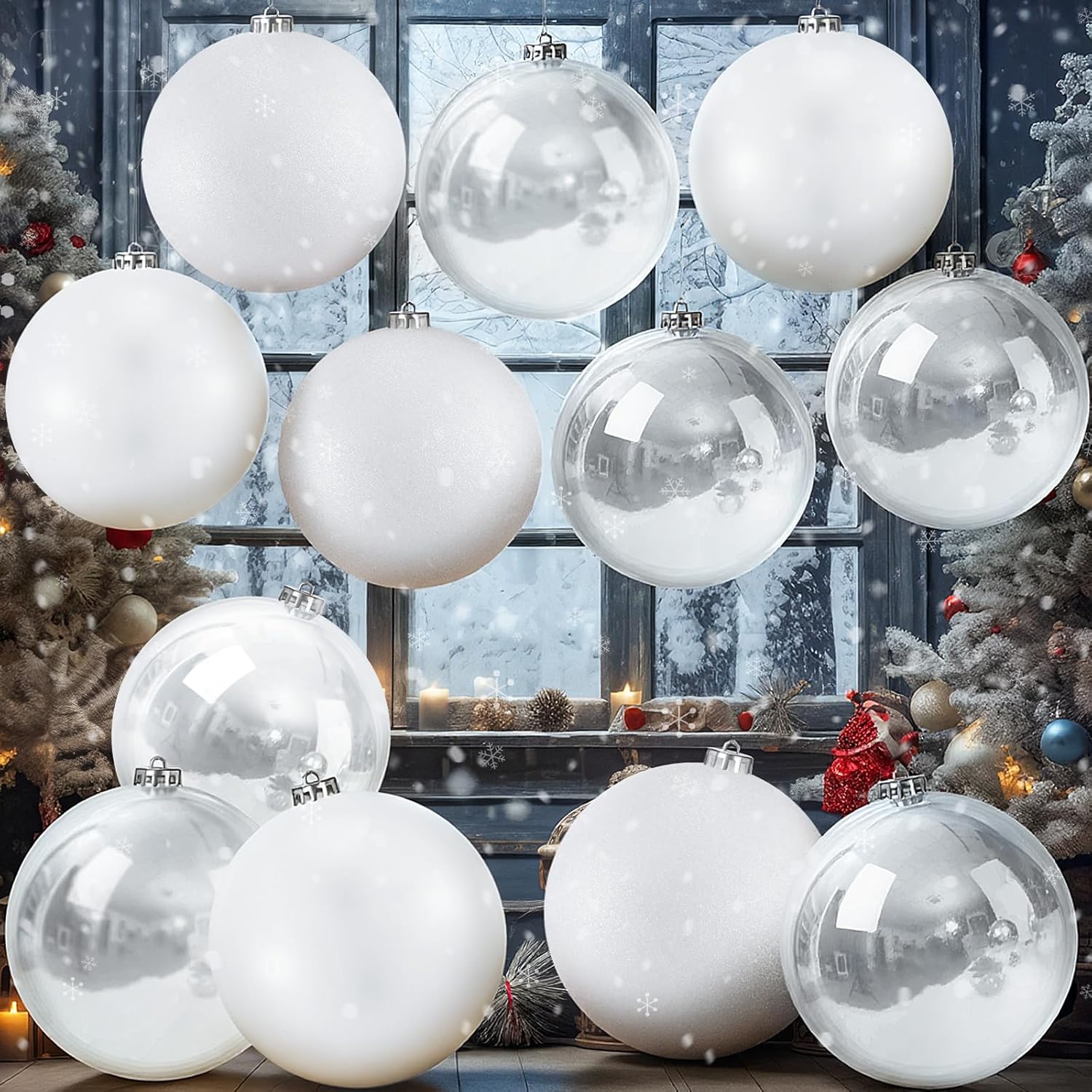 Jenaai 12 Pcs Large White Christmas Ball Ornaments, 6 Inch Big Oversized Shatterproof Christmas Tree Decorations Matte Glitter Giant Jumbo Plastic Hanging Baubles for Xmas Holiday Party Indoor Outdoor White 6 Inch