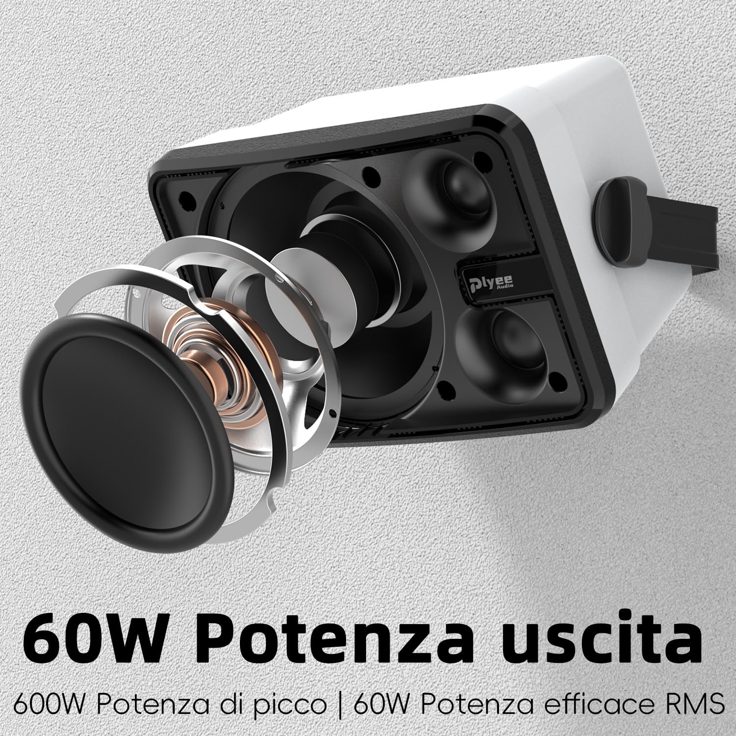 Altoparlanti Bluetooth da Esterno 600W, Sincronizzazione Wireless, Bassi Potenti, Montaggio a Parete, Confezione da 2, Bianco MZ-658