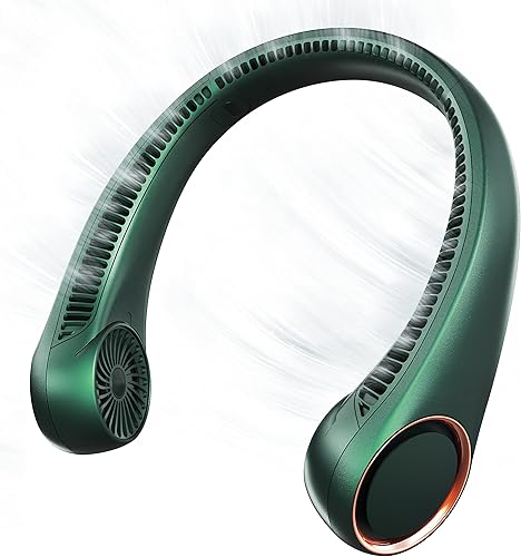 TUNISE Portable Neck Fan, Hands Free Bladeless Fan, 4000mAh, USB Charging, 3 Seconds Rapid Cooling, 360 Surrounding Air Outlet, Three-speed