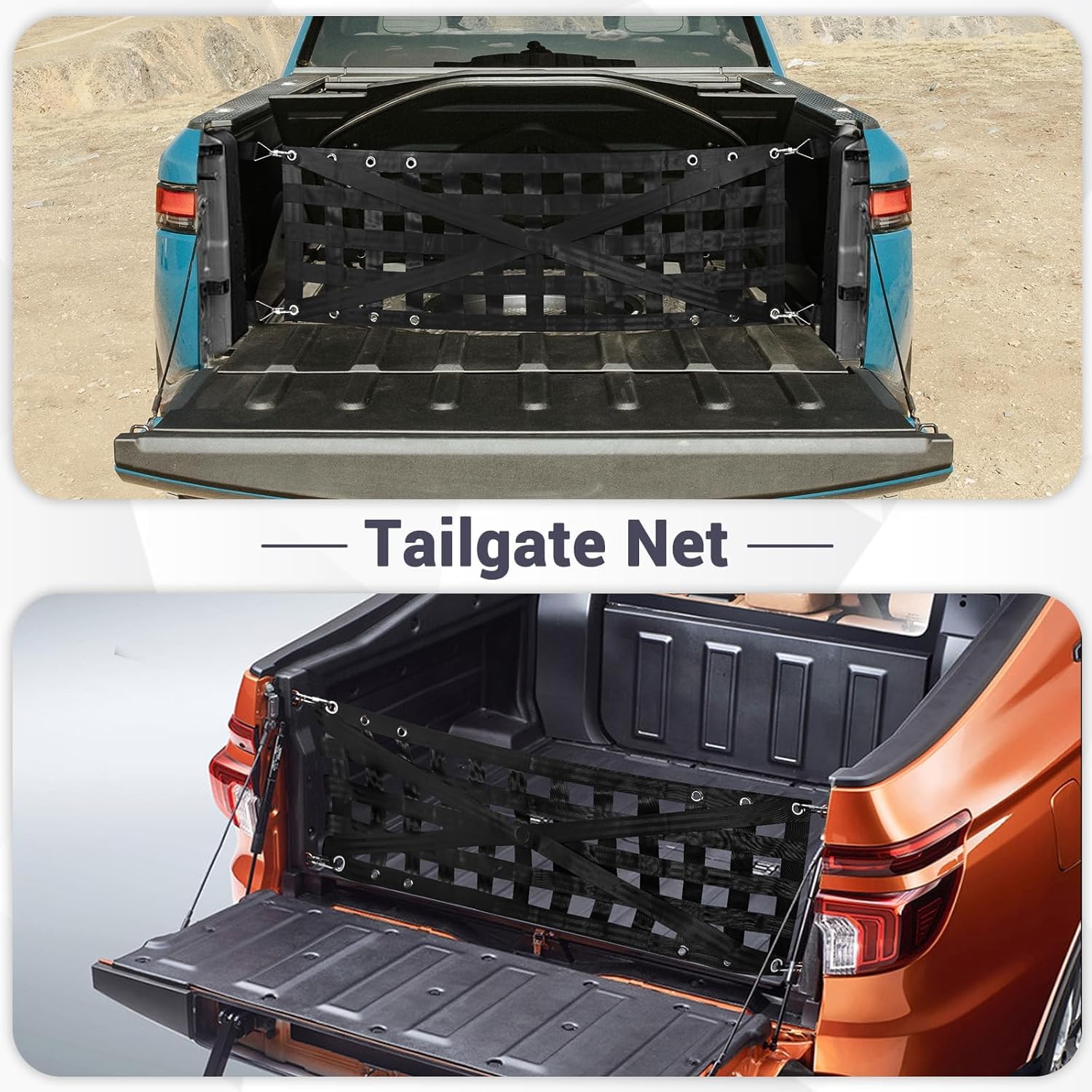 Rete per portellone posteriore Heavy Duty per letto camion, Cargo Net Durable Truck Bed Extender portellone posteriore Cargo Net con 4 fibbie regolabili, perfetta per camion, rimorchi, pickup, barca,