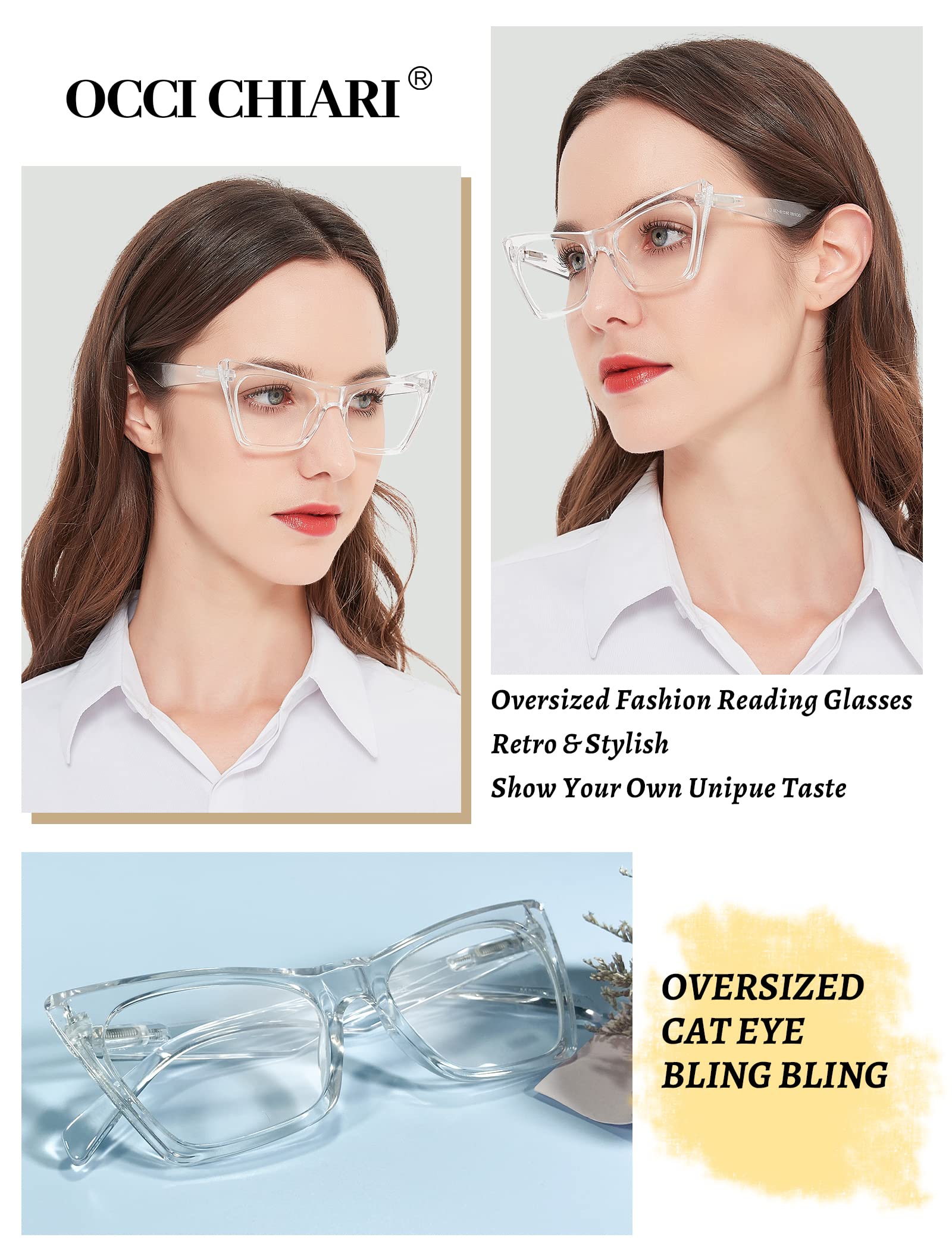 OCCI CHIARI Oversized Halloween Reading Glasses Women 1.5 Retro Cat Eye Readers(1.0 1.5 2.0 2.5 3.0 3.5 4.0)