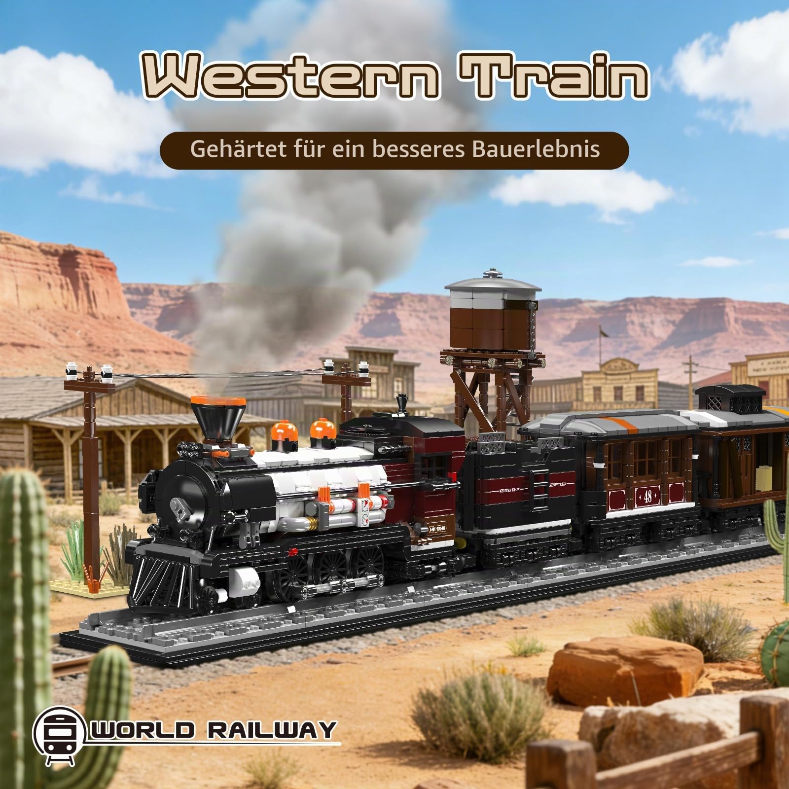 Mould King 12048 Technik Steampunk Dampflok Klemmbausteine Set mit Schienen, Große Lokomotive Modellbau DIY Technik Spielzeug für Erwachsene und Jugendliche, Retro Zug Deko (2722+ Teile)