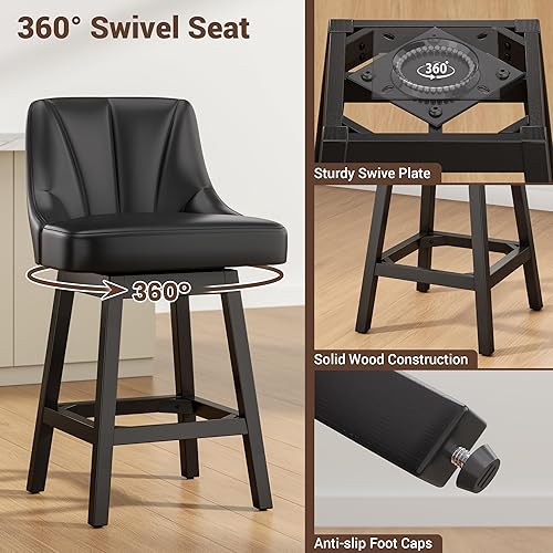 Miniatura 5 de Taburetes de bar giratorios con respaldo, 26 pulgadas de altura de mostrador, taburetes de bar modernos de piel sintética extra tapizados con patas