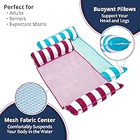 Vista 5 de Aqua Monterey - Hamaca flotante para piscina, paquete de 3, dos azul claro y uno borgoña/rayas blancas, paquete de 3