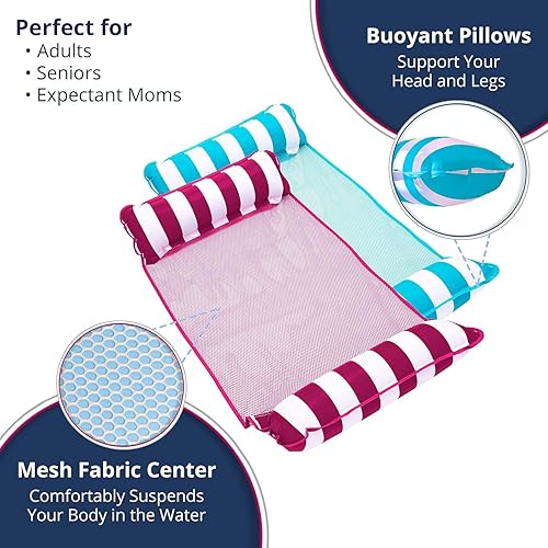 Miniatura 5 de Aqua 4-in-1 Monterey Hammock Pool Float & Water Hammocks, 1-2-3-4 Multipacks  Multiple ColorsStyles  for Adults and Kids Floating