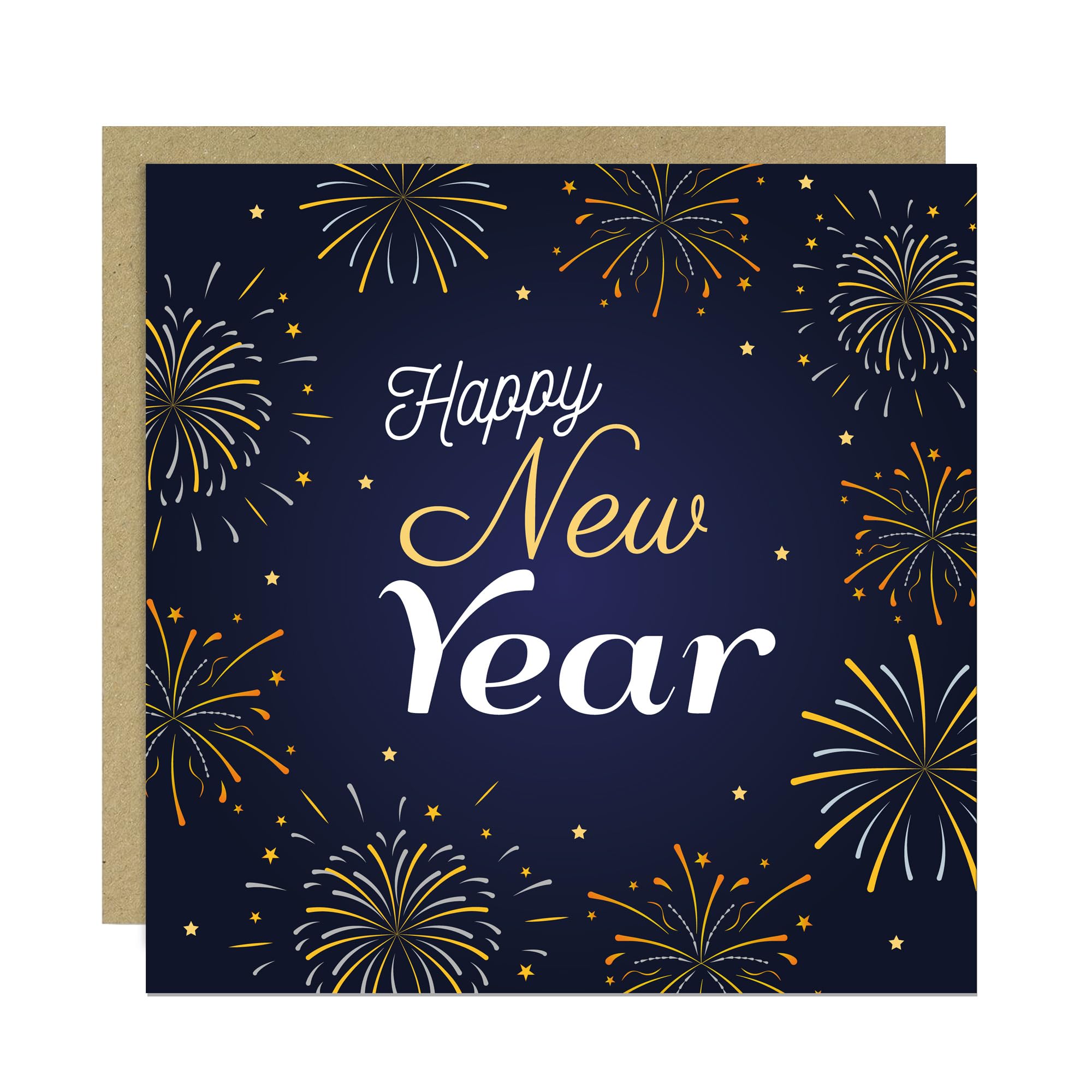 RED OCEAN Happy New Year Card For Friends and Family 145x145mm With Kraft Envelope New Years Eve Celebration Greetings Card For Men and Women