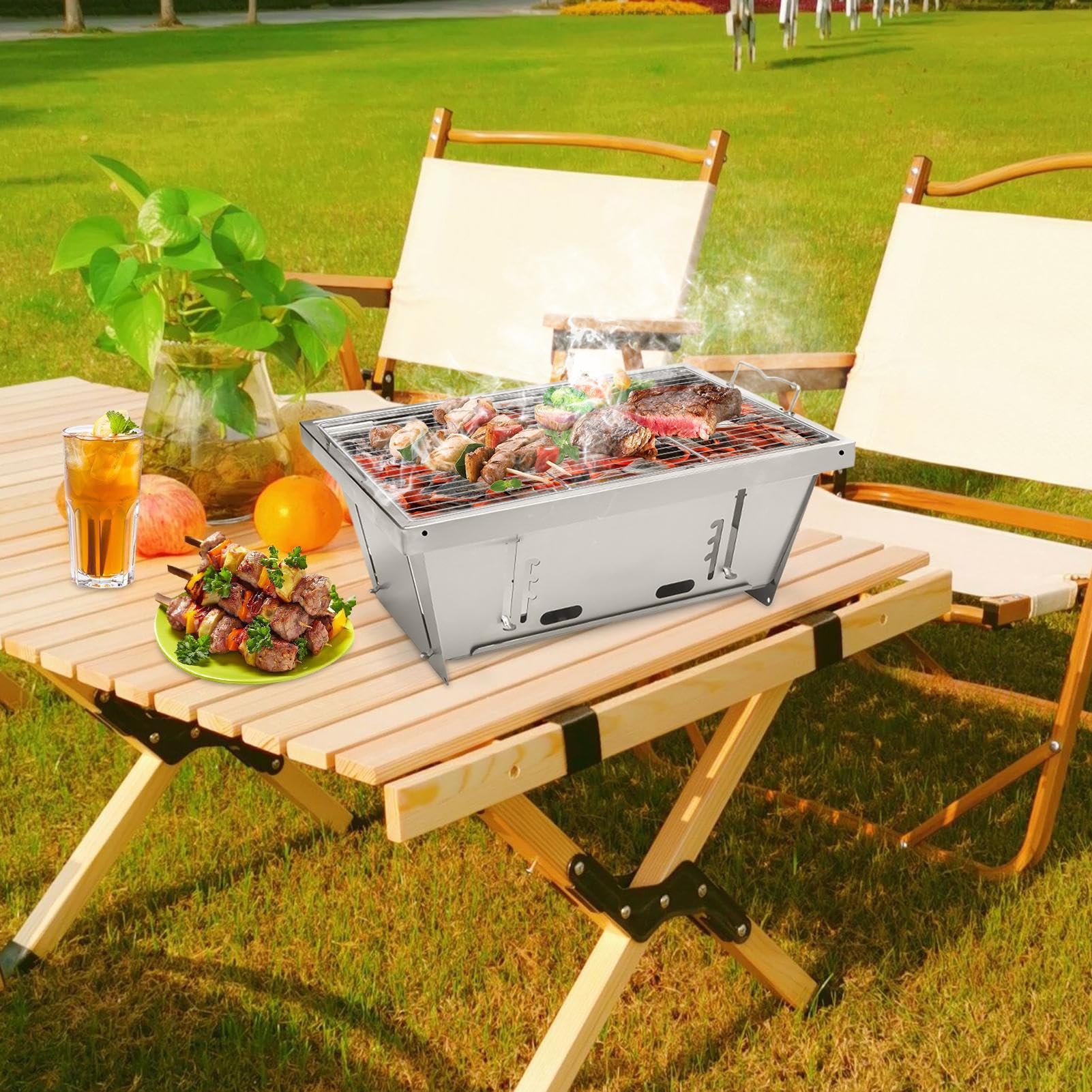 Przenośny Grill do Barbecue Interaktywne Zabawki Z Nylonową Kością | z Pokrowcem do Przechowywania Składane Rękojeści Do Kempingu Pikników Grillowania W Ogrodzie Na Plaży Dla Spotkań Rodzinnych