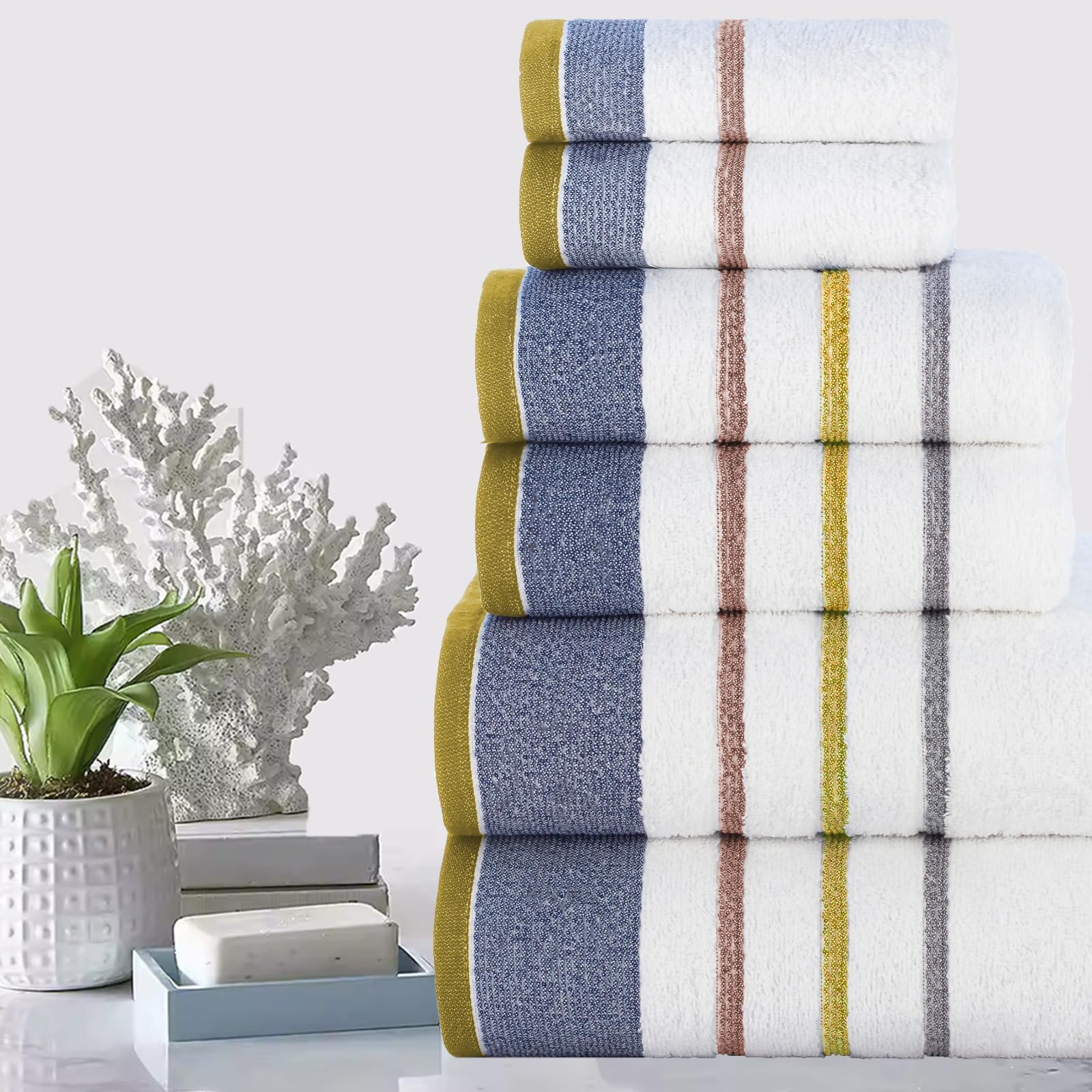Casa Copenhagen Juego de Regalo de 6 Toallas de baño, 600 gsm, Gris carbón | White Bay 100% algodón egipcio puro para baño, cocina y ducha: 2 toallas baño, 2 de mano, 2 paños (set regalo mujer y hombre)