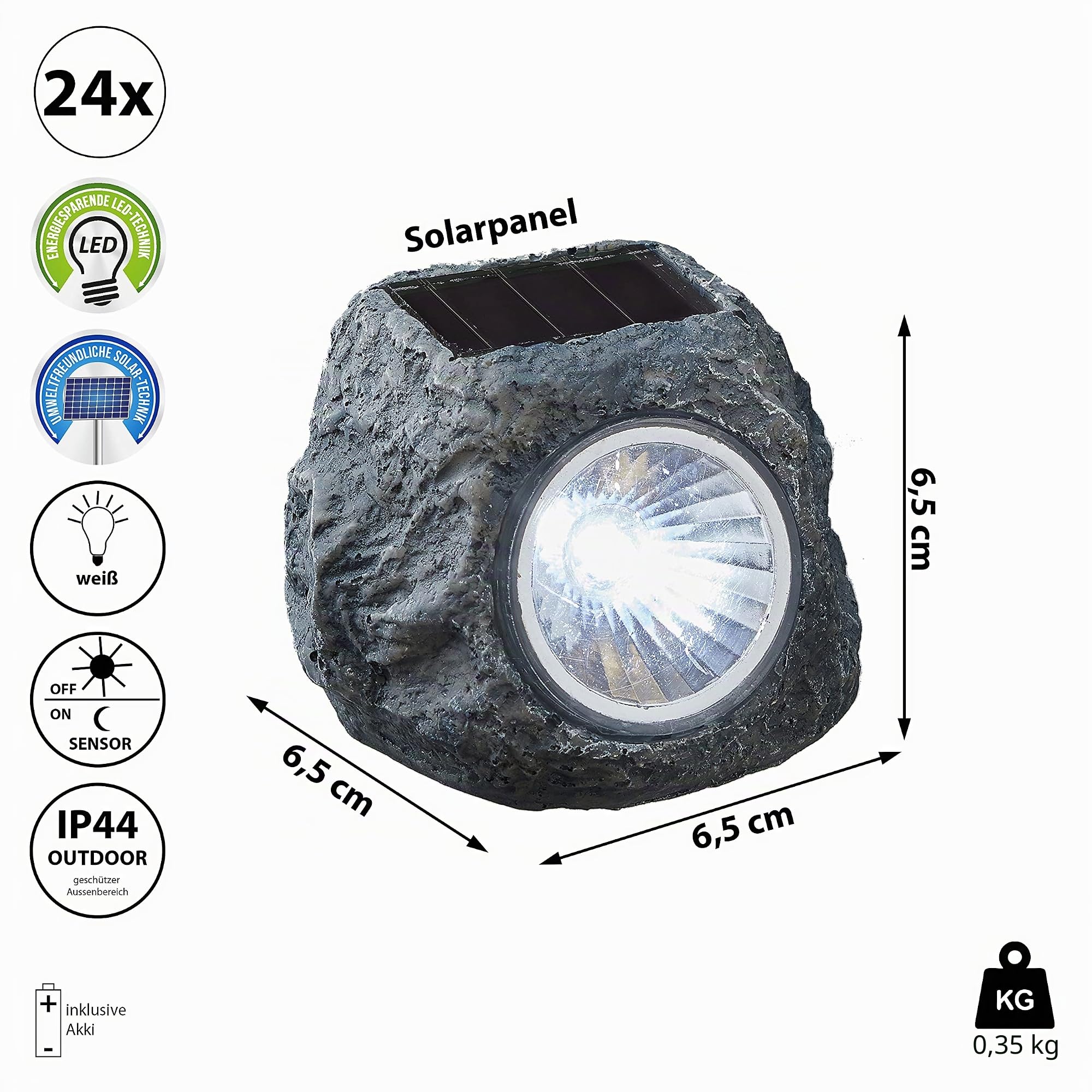 24 x Solarleuchte "Stein" LED Solar Garten Wegleuchte Beleuchtung Lampen 6,5 x 6 x 5 cm (24 x Solarleuchte)