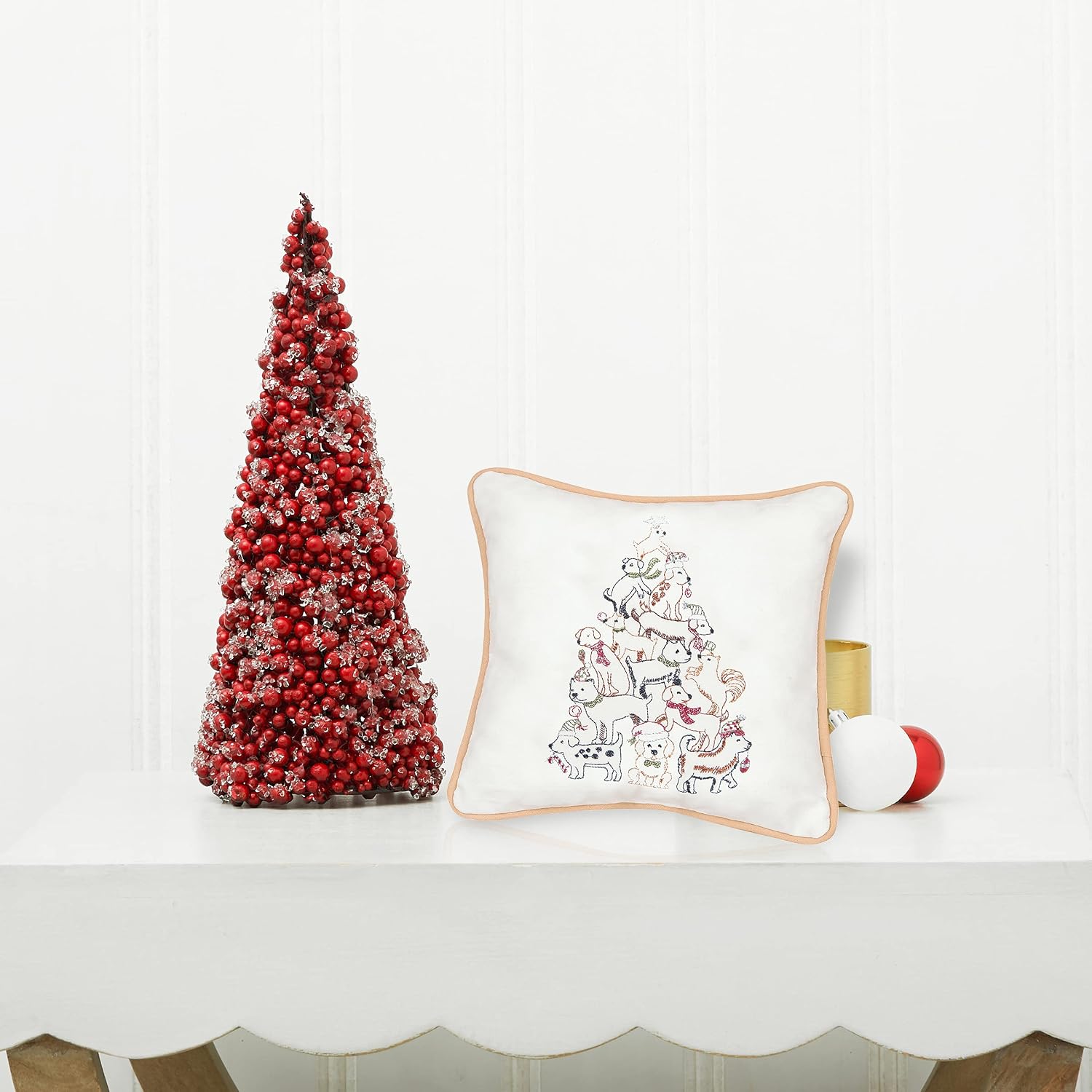 C&F Home Puppy Dog Christmas Tree Cotton Blend Small Petite Mini Accent Pillow 10" x 10" Xmas Festive Winter Holidays Home Living Room Sofa Couch Chair Bed Bedroom Decor Decoration 10" x 10" Multi