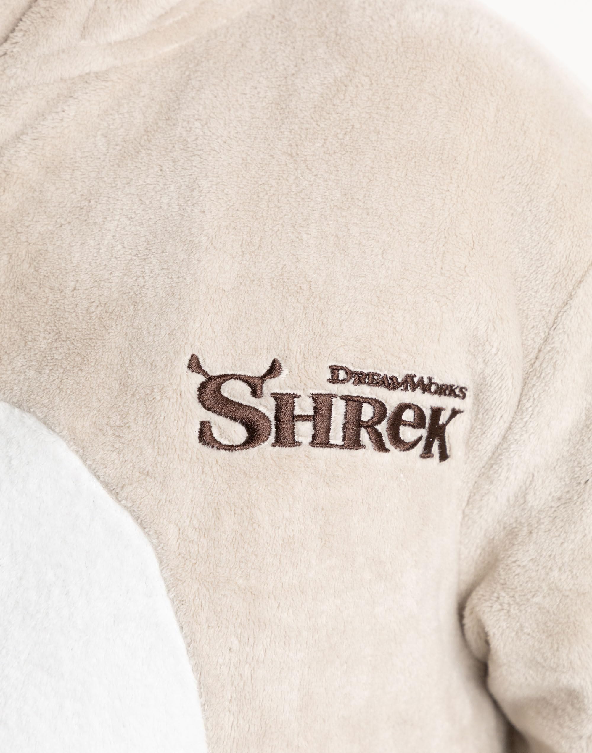 Shrek Mono Unisex Beige de Forro Polar con Estampado de Burro | Pijama con Capucha 3D y Cremallera | Ideal para Fiestas de Disfraces y Noches de Cine