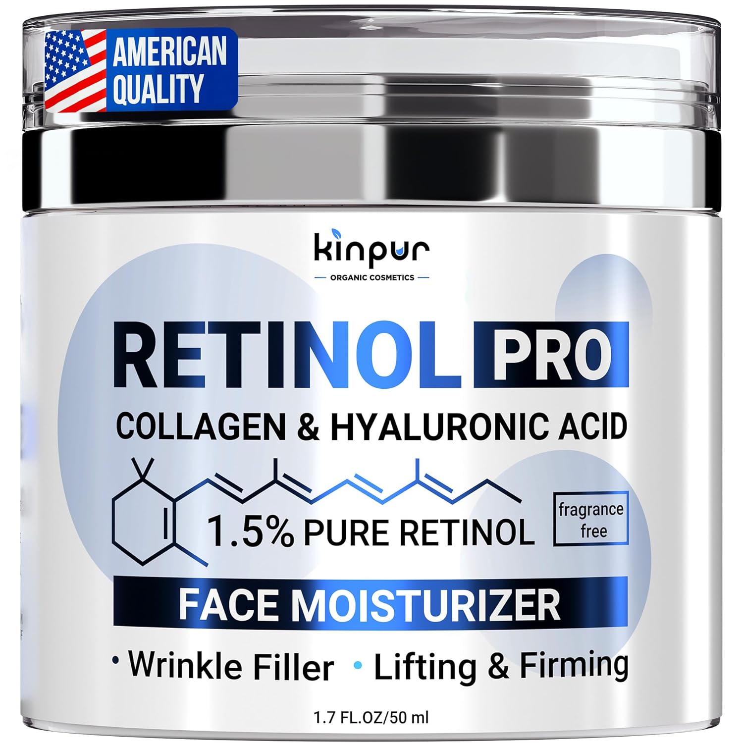 Retinol Face Cream – Anti-Aging Moisturizer w/ 1.5% Encapsulated Retinol, Natural Extracts, Premium Collagen & Hyaluronic, Panthenol – Firming & Hydrating Skincare for Dryness and Wrinkles 1.7fl oz