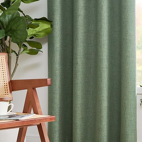 Miniatura 7 de jinchan Cortinas 100% opacas para dormitorio, cortinas texturizadas de lino de 96 pulgadas de largo, juego de 2 paneles de cortinas con aislamiento