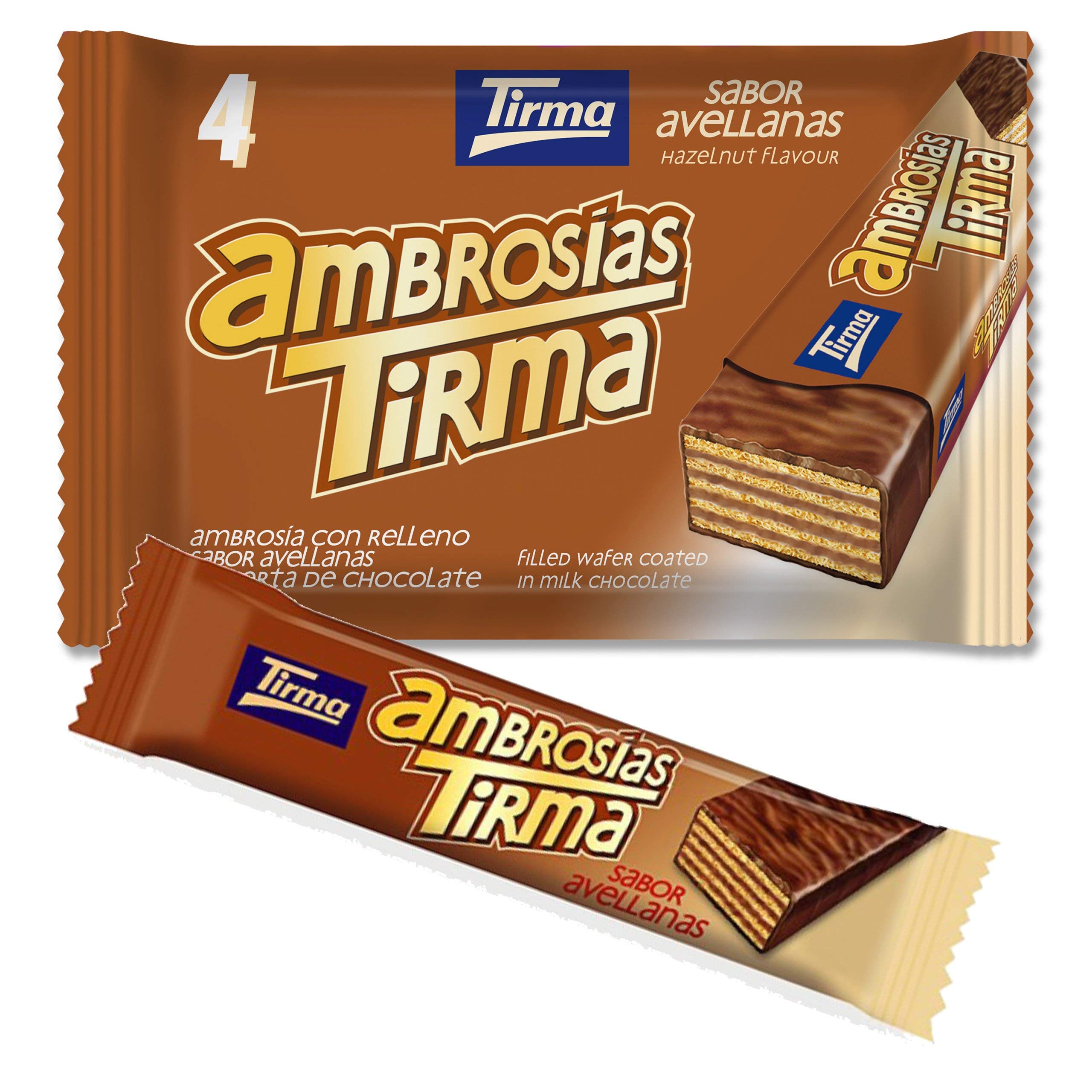 Tirma Chocolate Hazelnut Ambrosias | Hazelnut and Milk Chocolate Wafers | Hazelnut Cream Filled Wafers | Chocolate and Hazelnut Bars | 4 pcs | 86 g