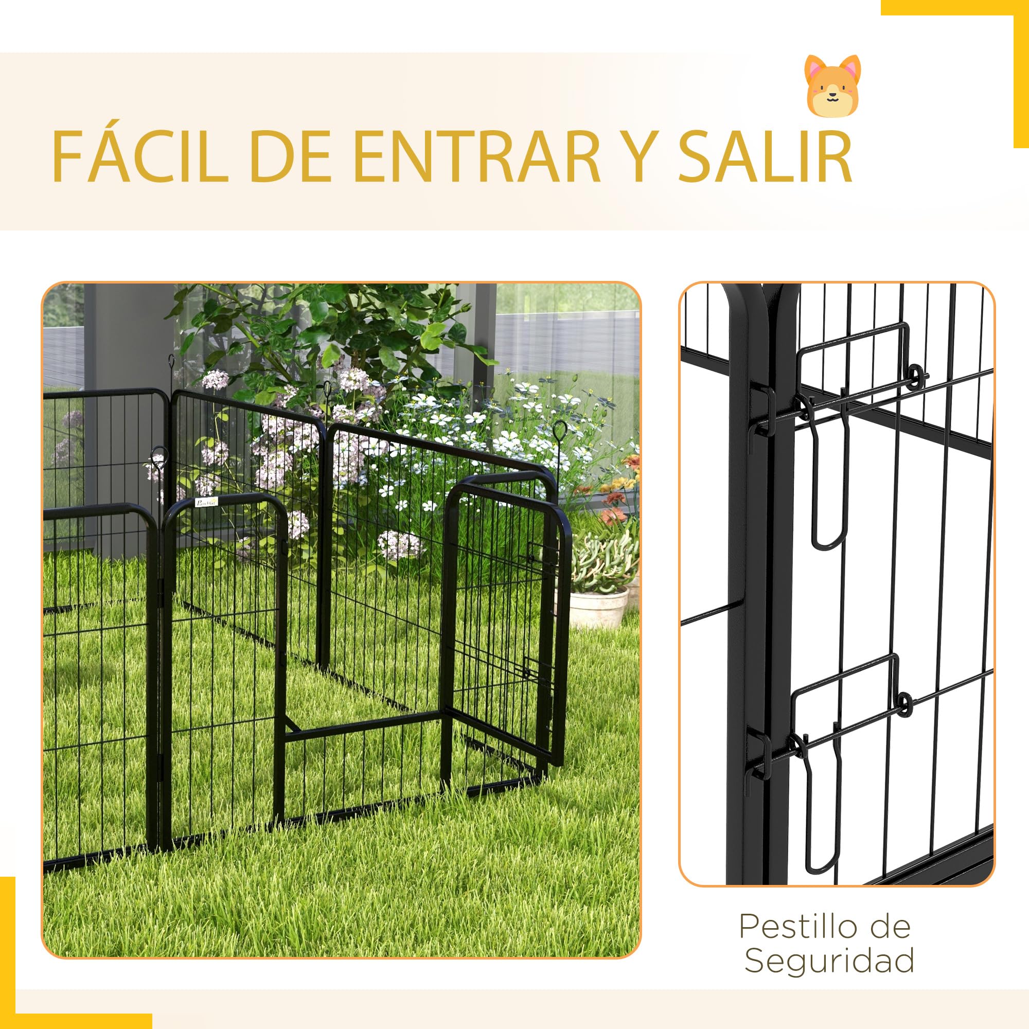 PawHut Parque para Mascotas de 8 Paneles 80x60 cm Corralito para Perros con Puerta y Doble Pestillo Metálicos Cerca de Entrenamiento Negro