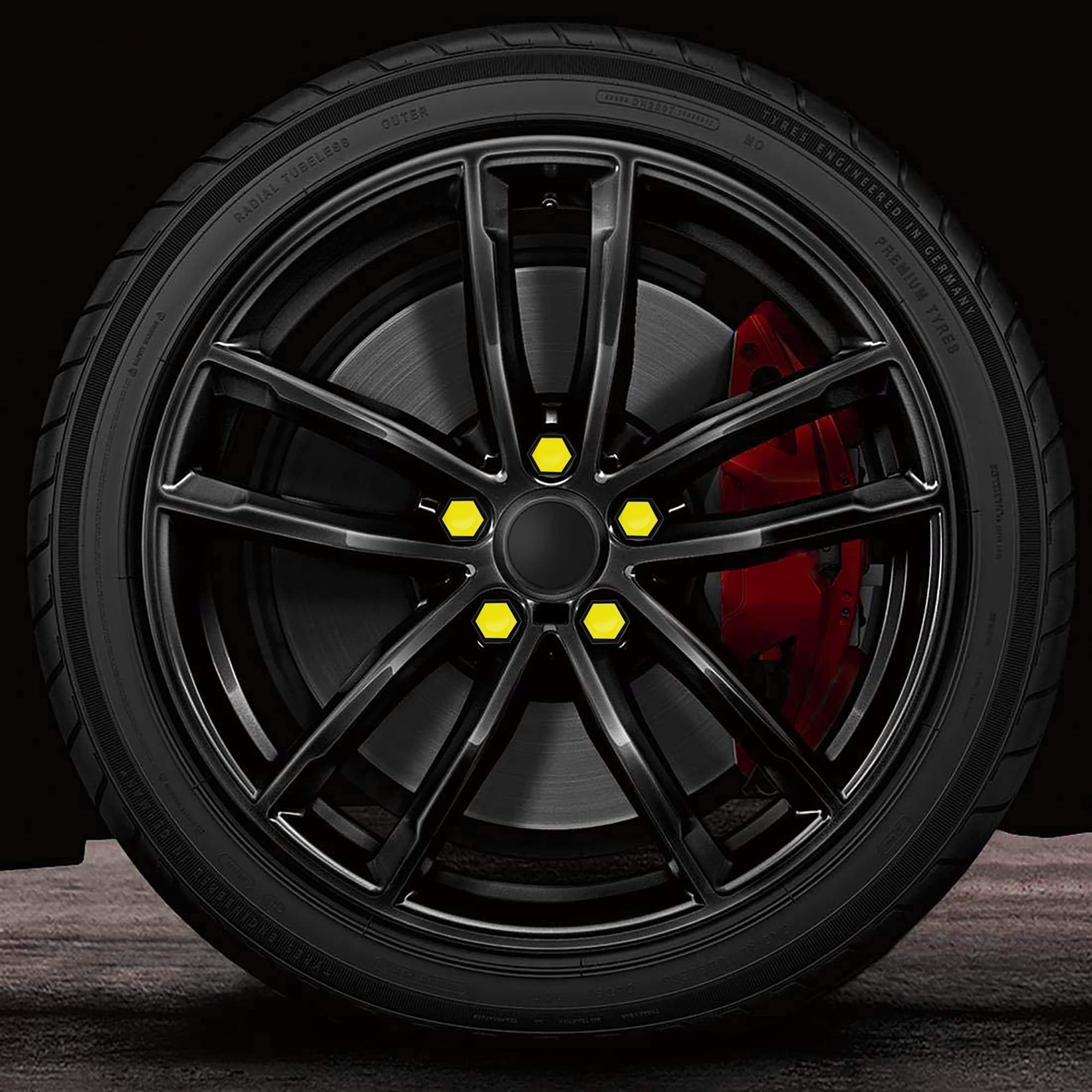 Biomar Labs 20 Pezzi Tappi per Dadi Ruota 19mm Copri Dadi per Bulloni della Ruota Esagonali per Pneumatici con Set di Strumenti di Rimozione per Auto Giallo LC 4