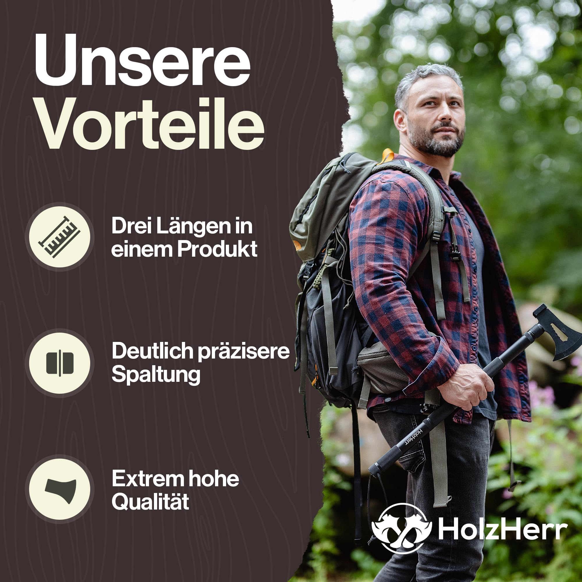 Spaltaxt 60 cm | Verlängerbarer Griff, Edelstahl-Kopf, Outdoor, Garten, Feuerholz, Spaltbeil & Handbeil, Campingaxt