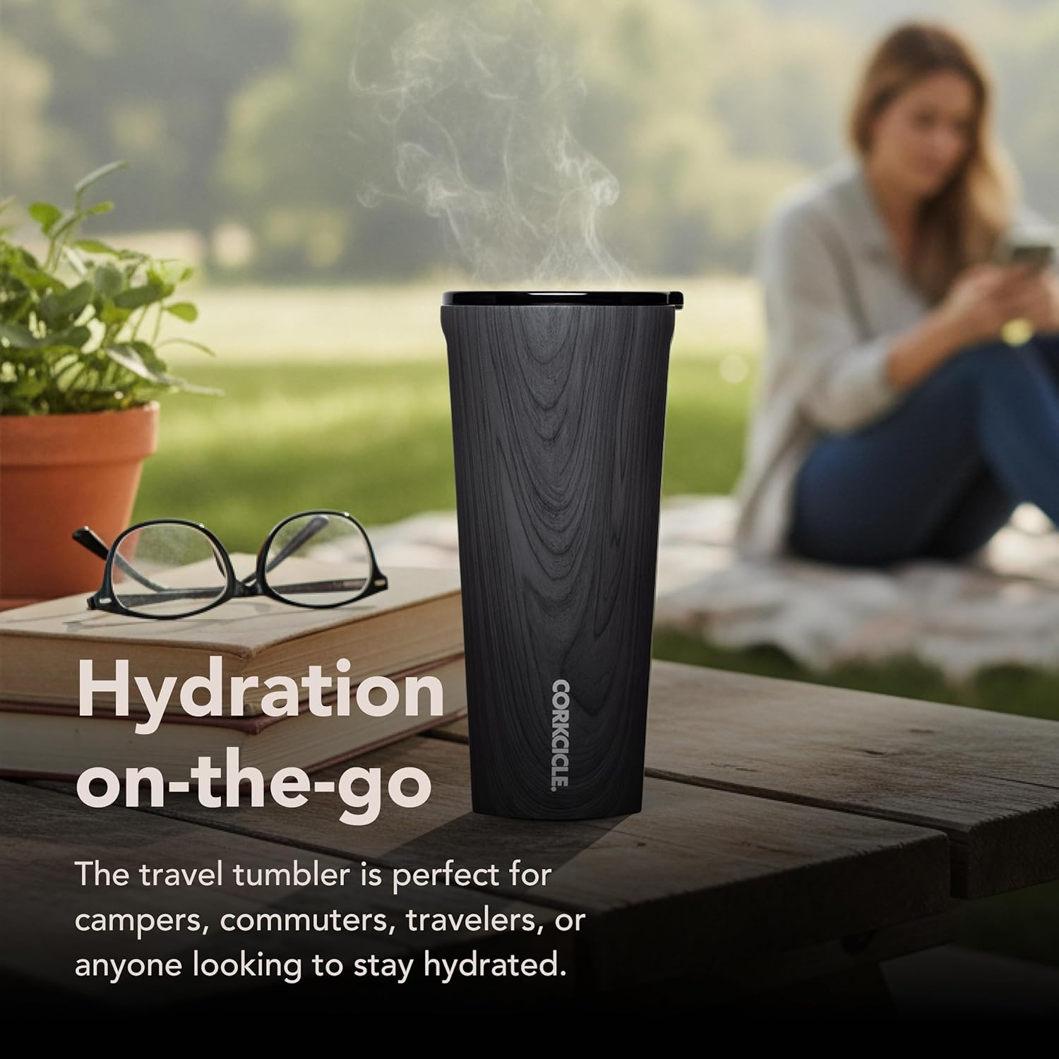 Corkcicle Classic Tumbler - Insulated Stainless Steel Travel Cup - Cold & Hot Drinks - Reusable - Durable - Spill Proof Lid - Non-Slip Silicone Base - Easy Grip - BPA Free - 24 oz - Burnt Wood