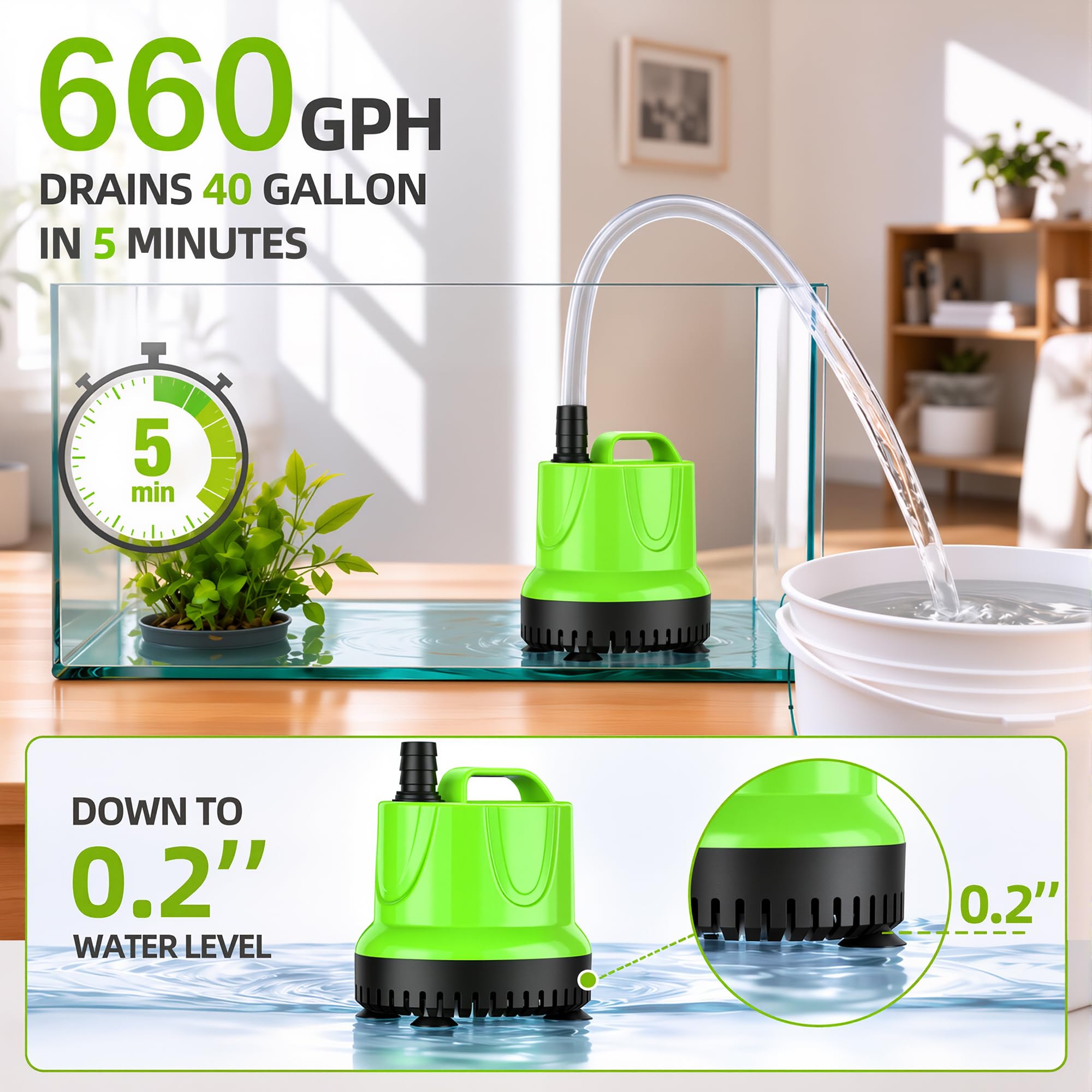 FREESEA Aquarium pump for water change: 660 GPH Drain 40 gal Fast in 5 Min — Amazon image 4