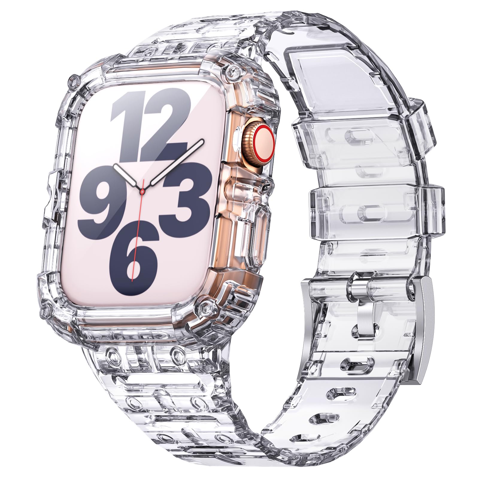 ANCOOL Compatible with Apple Watch Clear Band 45mm 44mm 42mm for Women Men, Crystal Bands with Bumper Case for iWatch Series 9 8 7 SE 6 5 4 3 2 1,