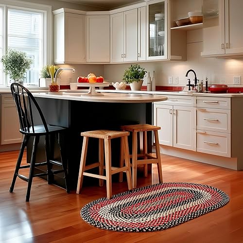 Miniatura 4 de Super Area Rugs Alfombra trenzada ovalada ovalada de 3 x 5 pies, color negro, para entrada, cocina, baño, reversible, rústica, campestre, primitiva,