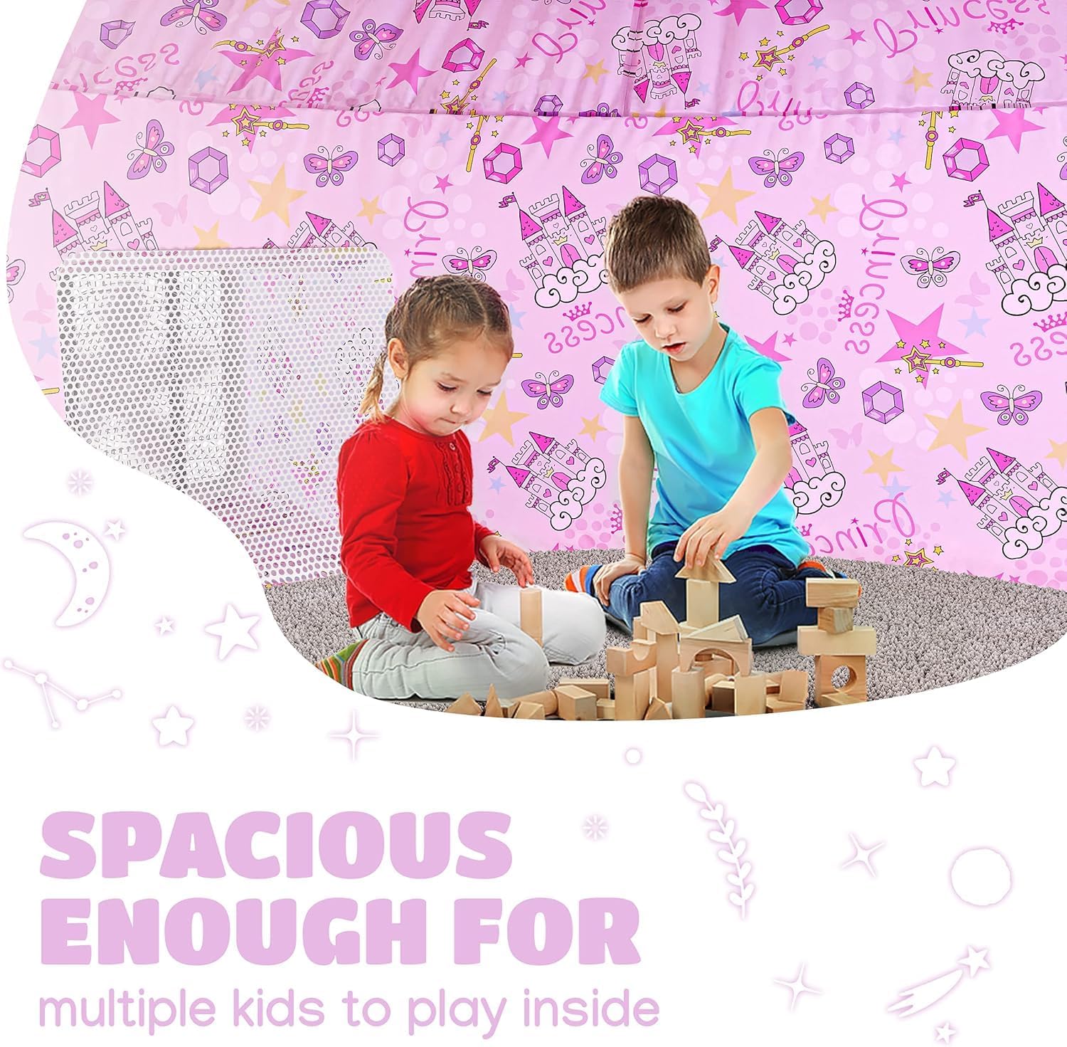 Skywin Inflatable Air Tent for Kids (77” x 50”), Perfect for Social or Solo Imaginative Play, Blow Up Tent, Sets Up and Stores Away in Seconds, Toddler Playhouse (Fan NOT Included) (Pink Princess)