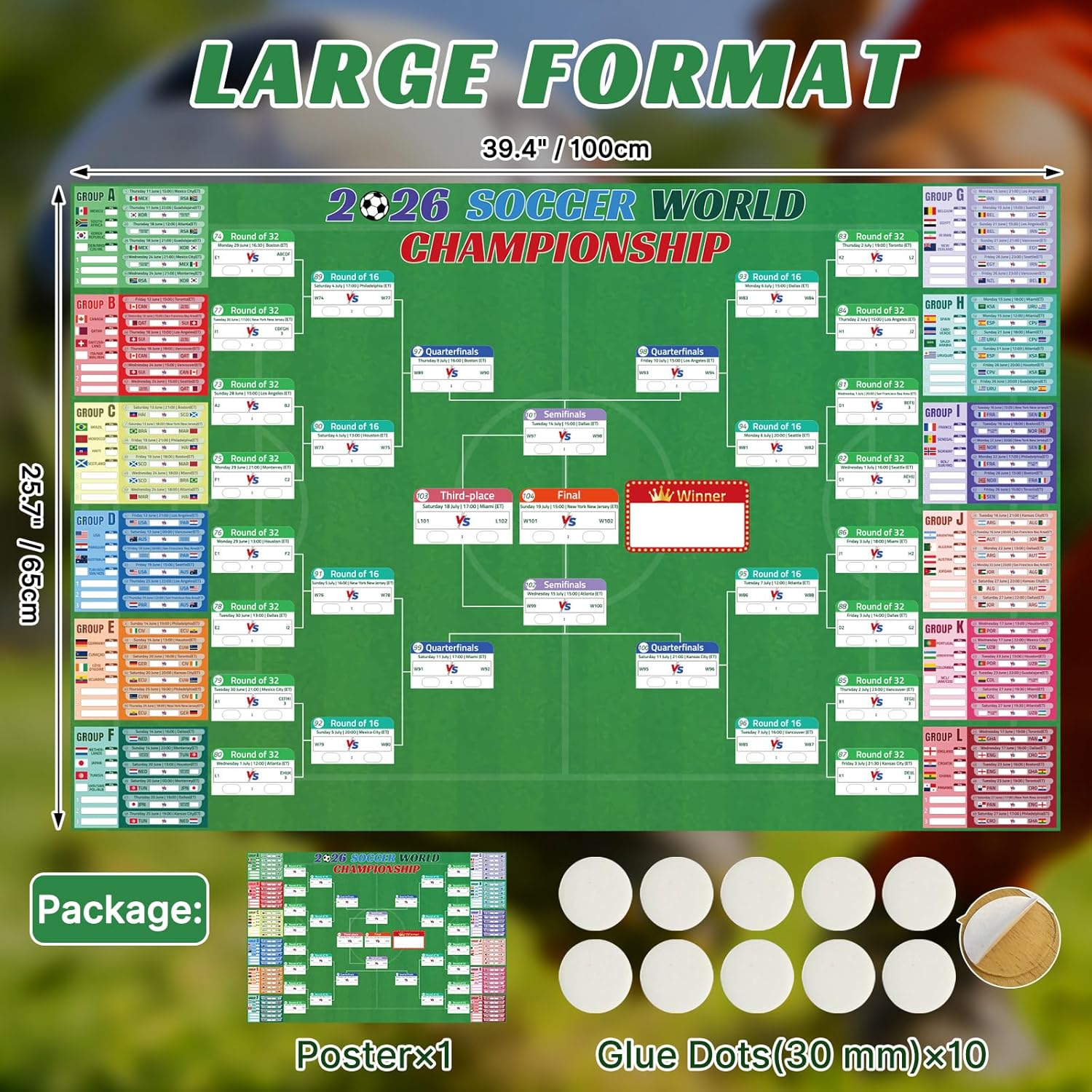 WUSUTE 2026 World Cup Schedule Poster, 39.4"×25.7" World Cup 2026 Merchandise for Soccer Fans, Soccer Tournament Poster for Fans, Party Decorations Matches Wallchart - Image 6