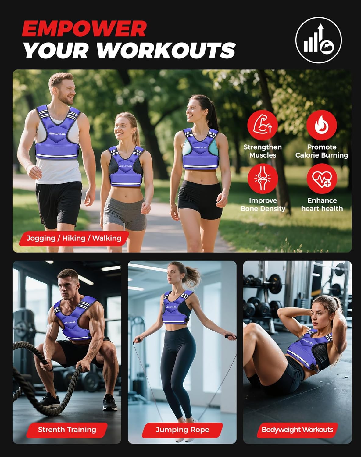 Bagail Adjustable Weighted Vest 4-10Lb/12-18Lb/20-32Lb, Comf...