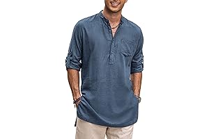 Men's Long Sleeve Linen Kurta with Pocket