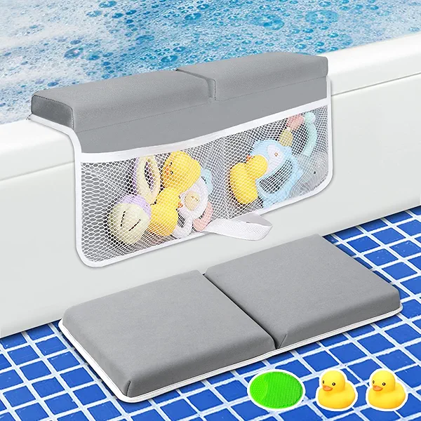 Bath Kneeler and Elbow Rest Pad Set, Quick Dry Baby Bath Kneeling Pad Thick Soft Non-Slip Baby Bathtub Mat for Baby Bathing, Baby Accessories Organizer, Gifts for Parents, Grey