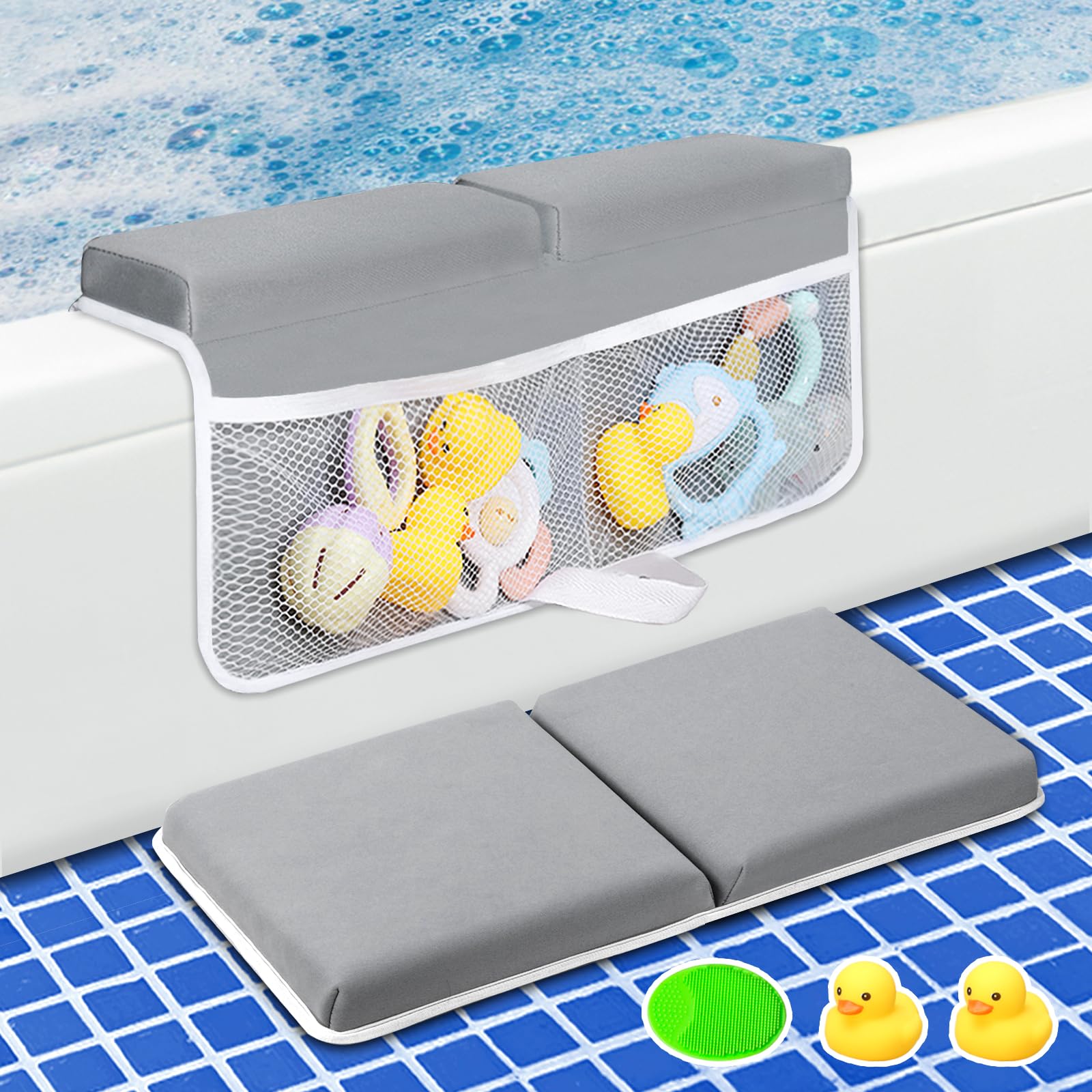 Baby-Badewannen-Knie- und Ellenbogenstütze, schnell trocknend, dick, weich, rutschfest, Baby-Badewannenmatte zum Babybaden, Baby-Zubehör-Organizer, Geschenke für Eltern, Grau