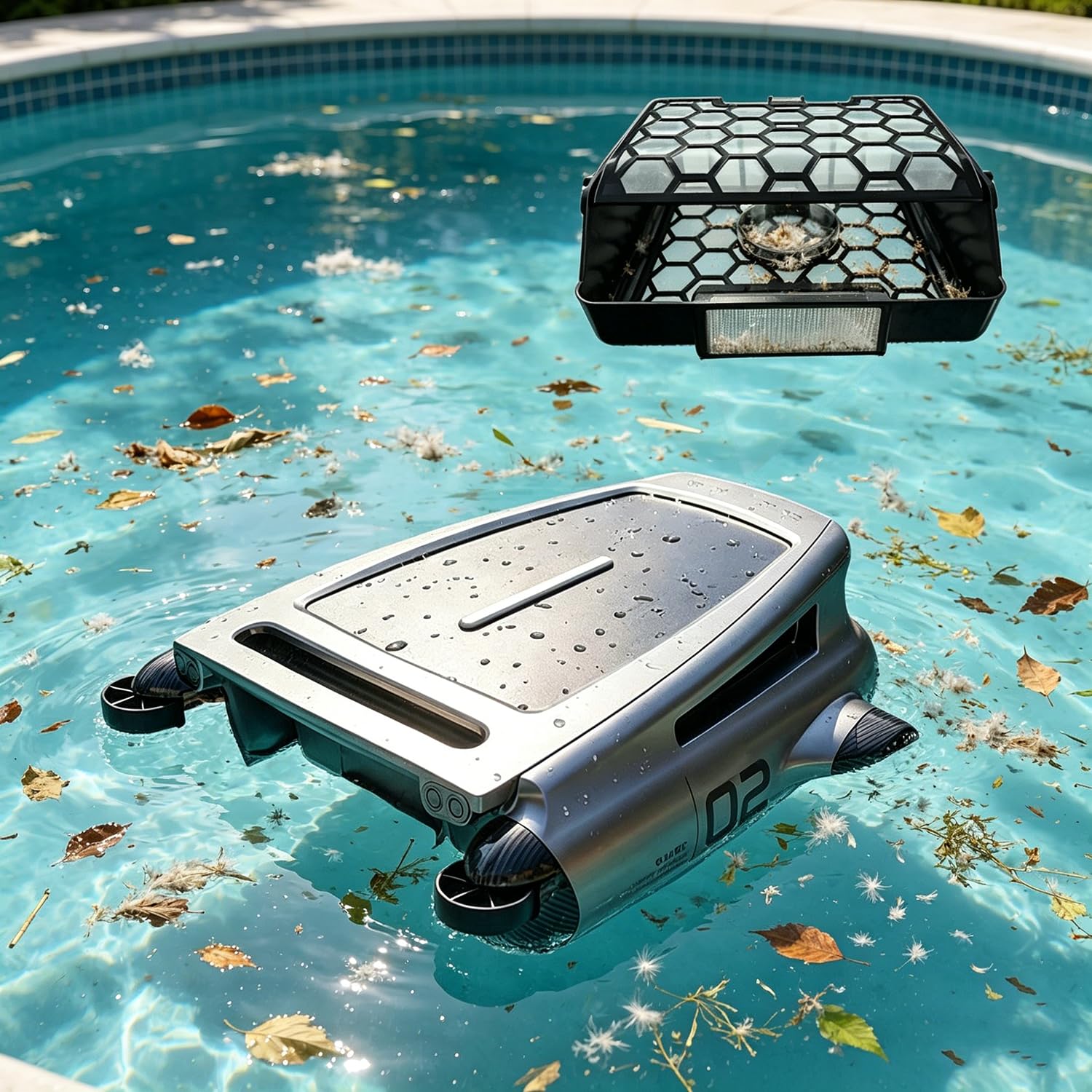 flatpincololee Cordless Robotic Pool Cleaner, Upgraded Solar Pool Skimmer | Automatic Pool Vacuum with Strong Suction, 20H Runtime, 200㎡ Cleaning Coverage, 450μm Filtration for Crystal Clear Water