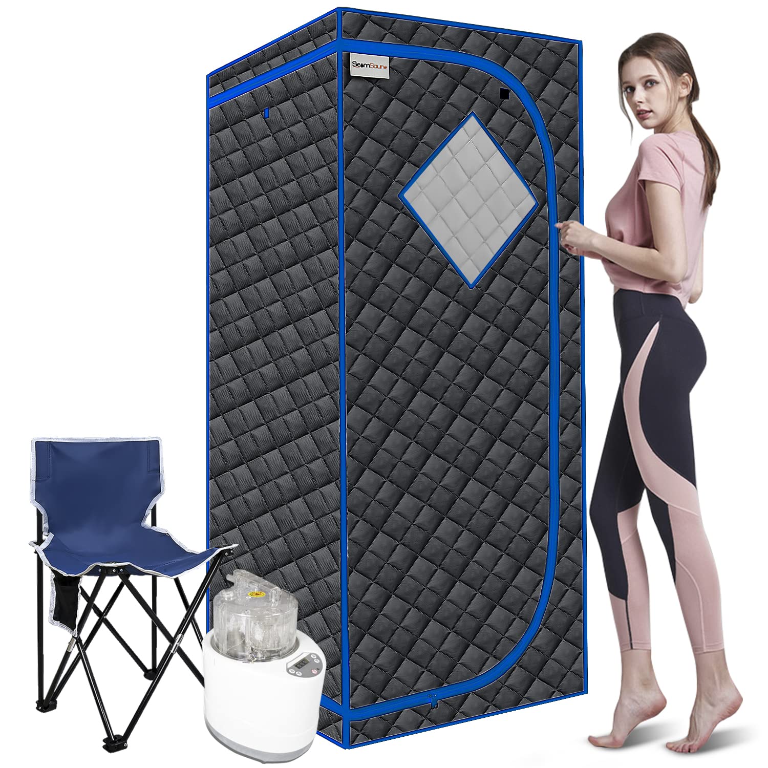 RIGO Portable Steam Sauna Tent, Full Size Folding Sauna Tent with 4L & 1500W Steam Generator Remote Control Folding Chair for Detox Reduce Stress Fatigue Indoor Home (Black)