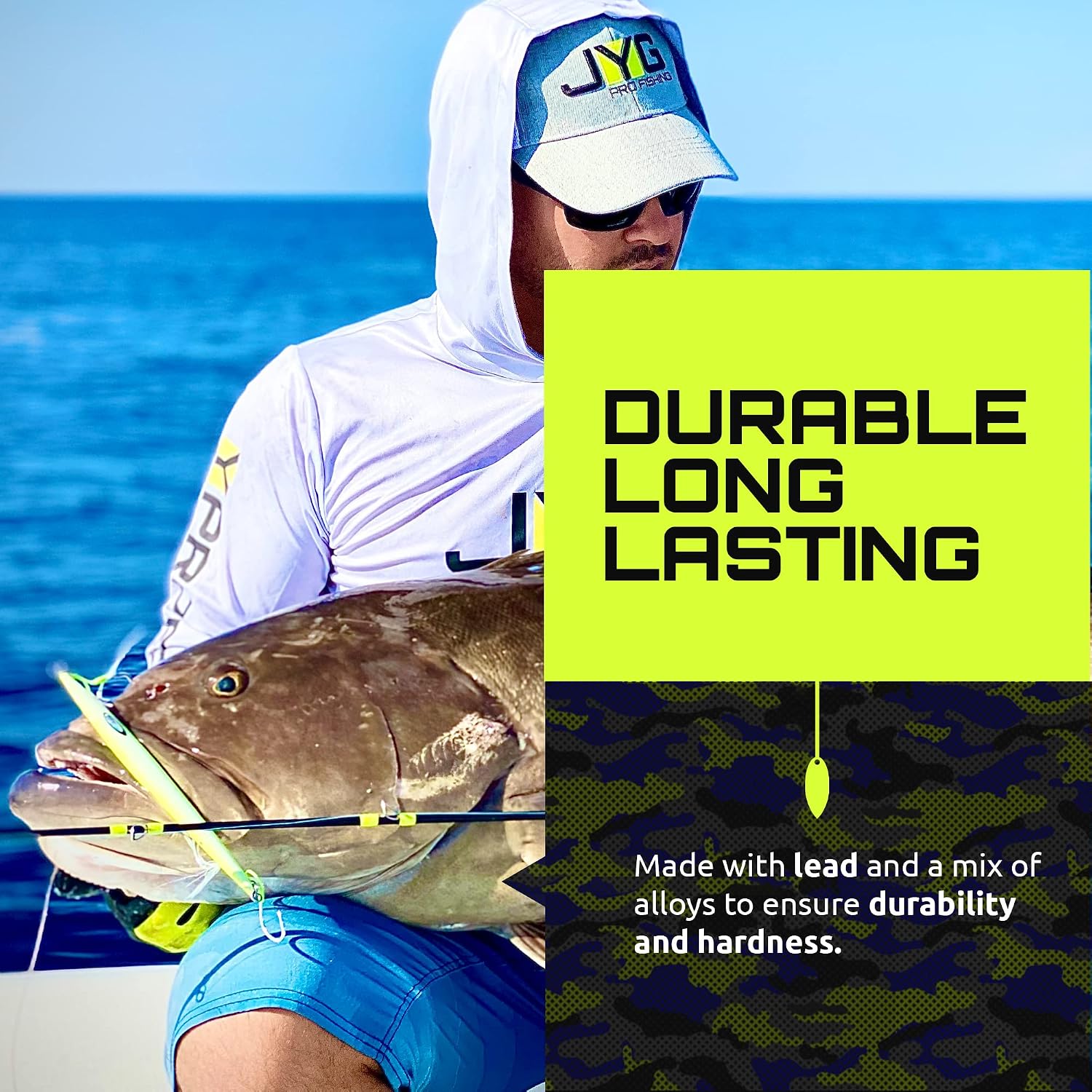 JYG PRO FISHING Jyg Profishing Jig for Hooks Saltwater Fishing Jig Lures – Salmon, Tuna, Fish Glow Bait Lure Heads -Fishing Bait Perfect for Slow Pitch Jigging Stryke Collection YELLOW (RIGGED) 140G