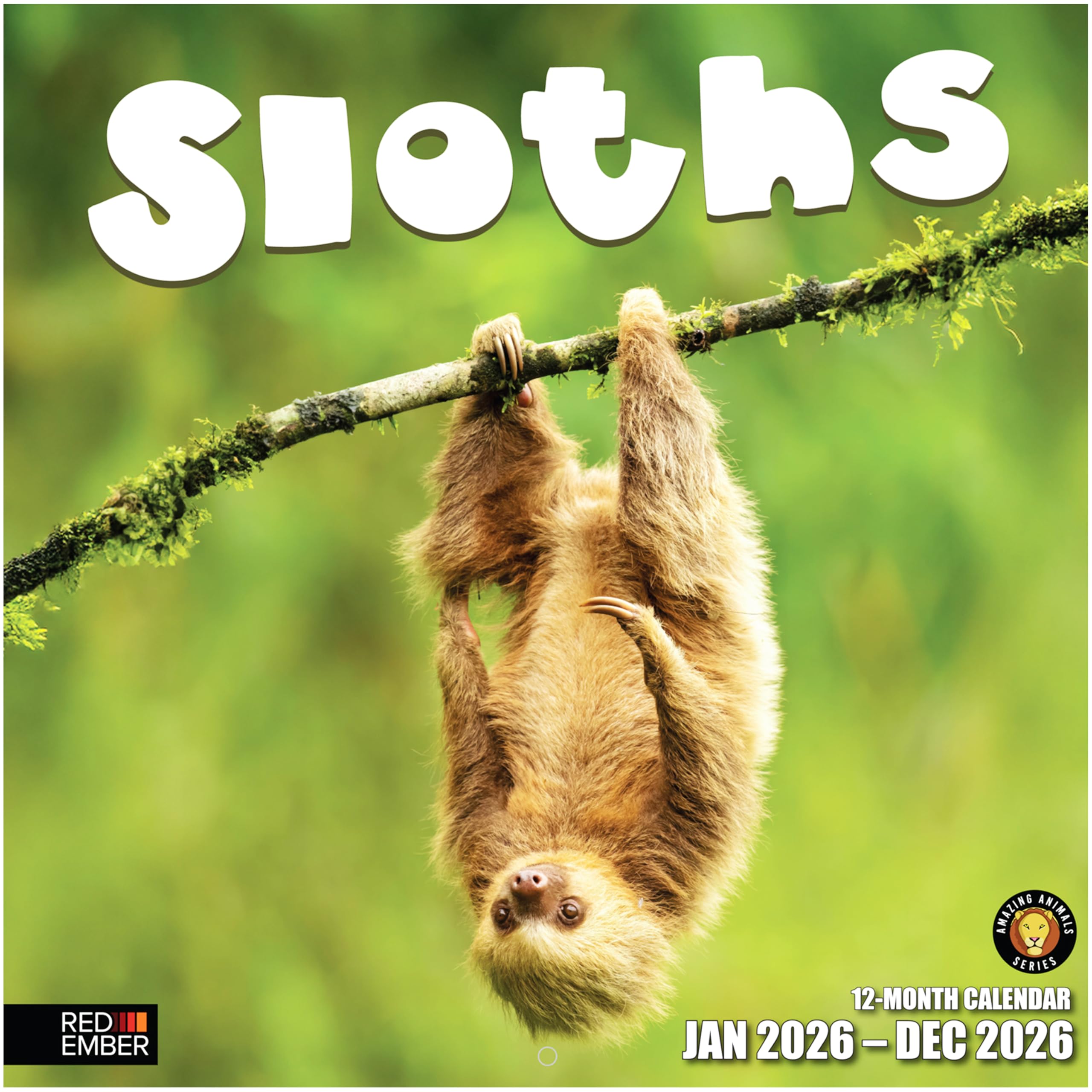 RED EMBER Sloths 2026 Wall Calendar 12 Month | 12” x 24” Open | Thick & Sturdy Paper | Giftable | Animal Calendar 2026