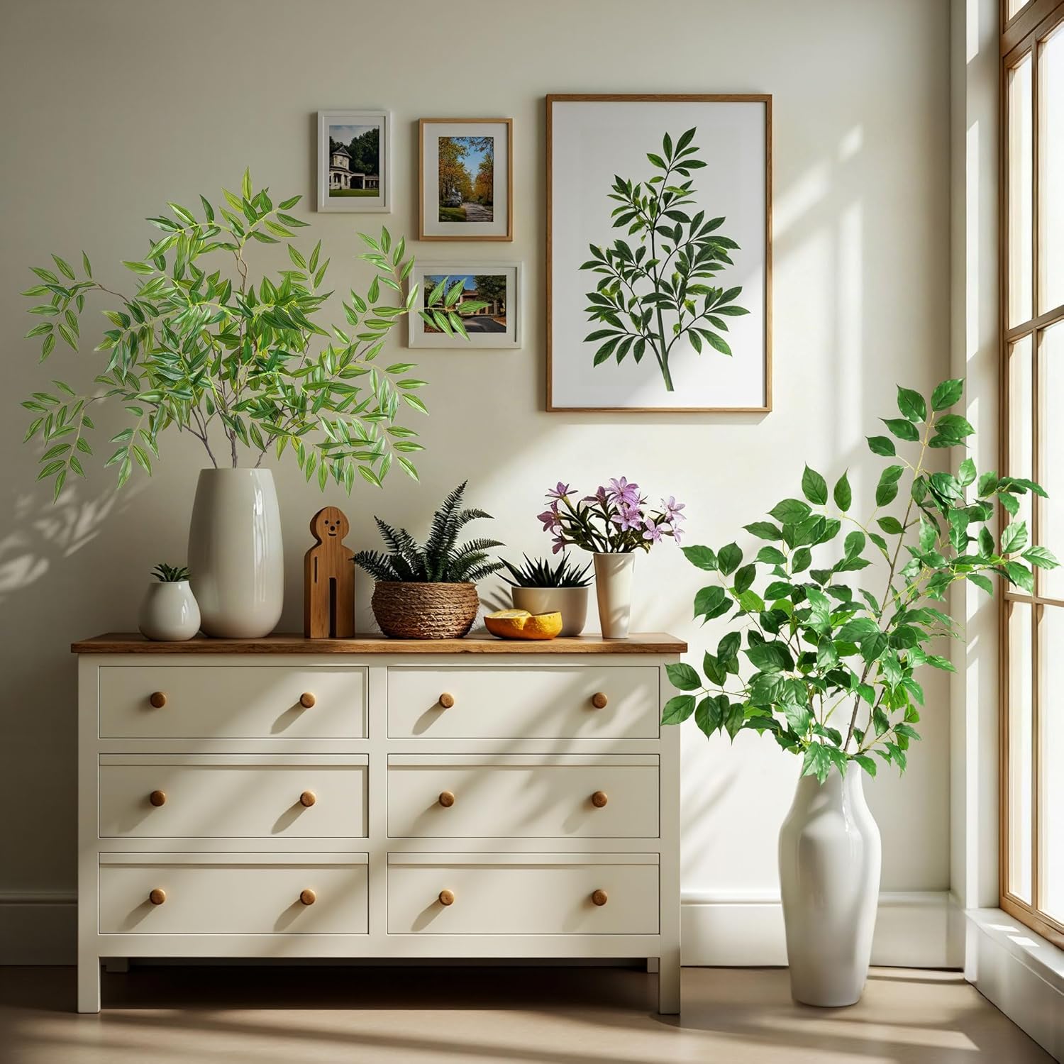 Fake Plants 32.3In Faux Bamboo Leaves Stems Artificial Greenery Stems Artificial Branches for Vase Faux Branches for Vase Fake Green Plants Suitable for DIY Home Office Dining Room Decor 4PCS