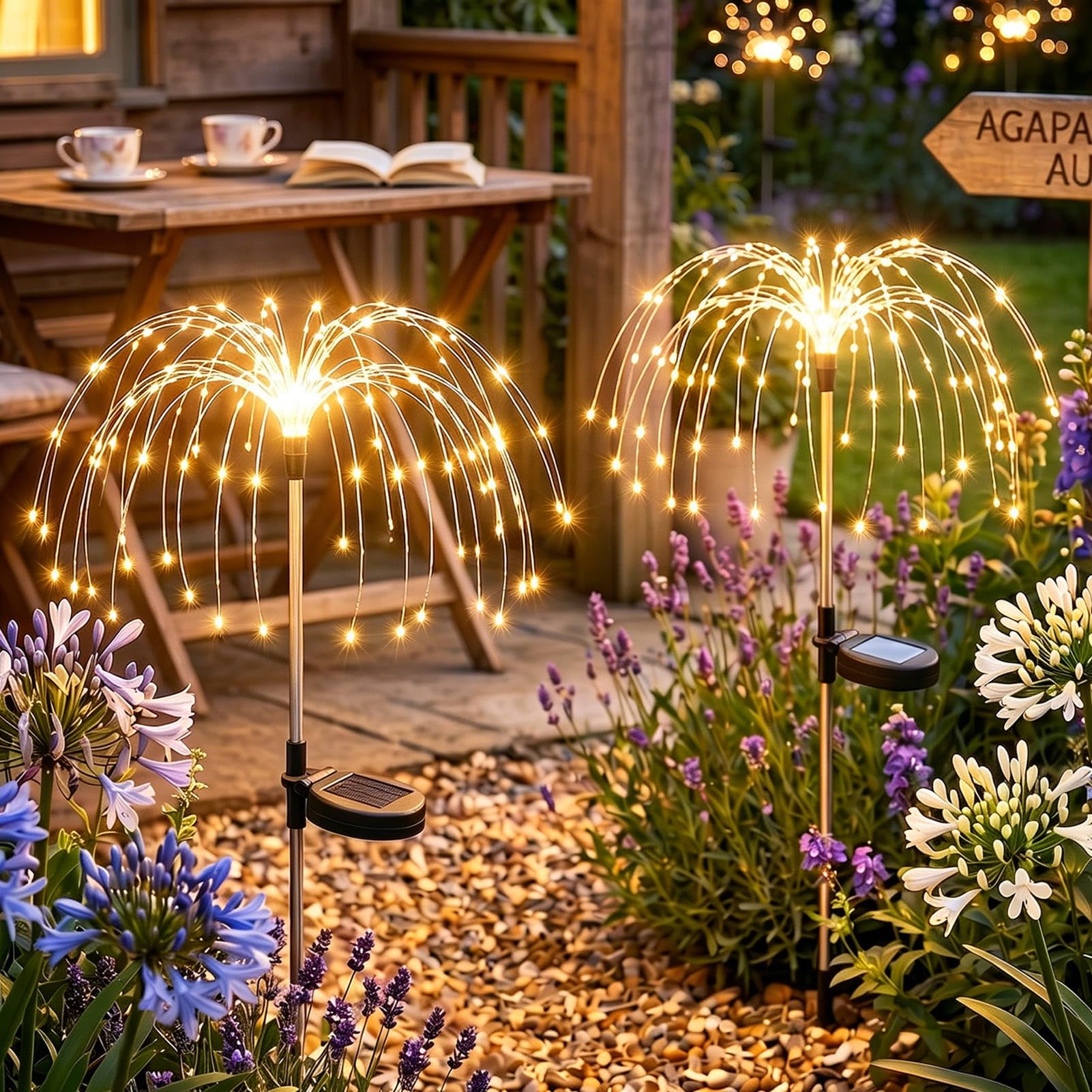 Dekofun 2 Pack Warm White 2 Pack 120 Led Firework Solar Lights, Outdoor Garden Stake Lights